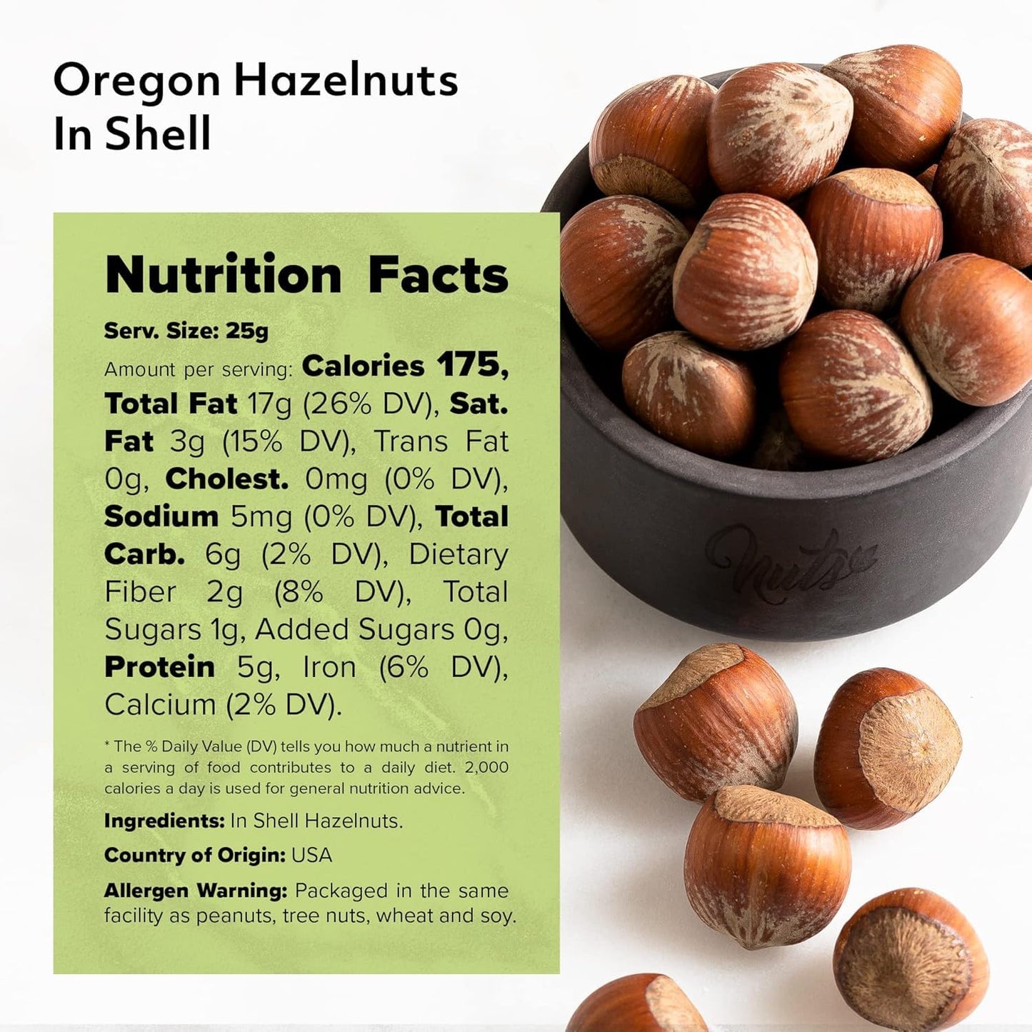 NUTS U.S. Oregon Hazelnuts In Shell - Whole, Raw, Unsalted, Non-GMO, 12 LB Box