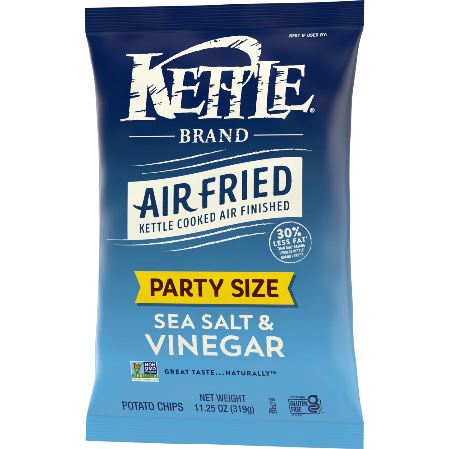 Kettle Brand Potato Chips, Air Fried Sea Salt and Vinegar Kettle Chips, 11.25 Oz Party Size Bag