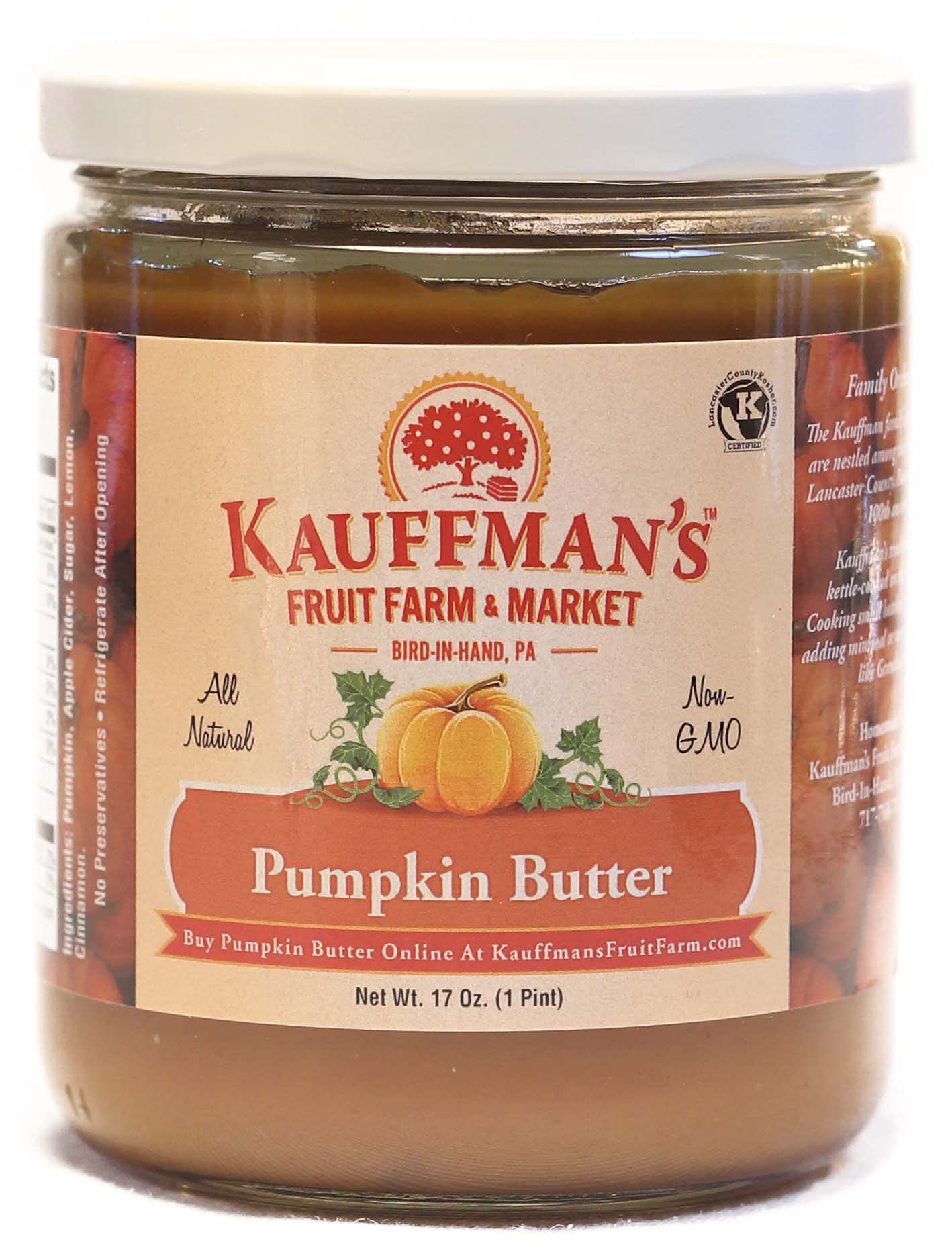 Kauffmans Fruit Farm Pumpkin Butter Spread, No Sugar Added, 17 Oz. (Pack of 2)