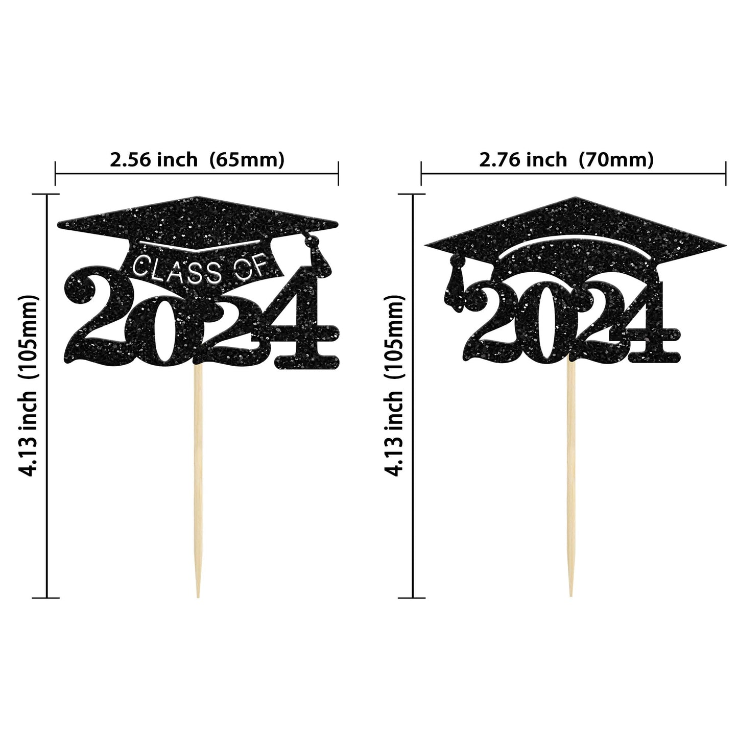 Gyufise 24Pcs Graduation Cap Cupcake Toppers Black Glitter Graduation 2024 Cake Decorations For 2024 Graduation Theme Party Cake