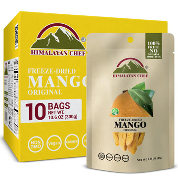 Himalayan Chef Freeze-Dried Fruit - 15g Freeze-Dried Mango, Pack of 10 Bags | Organic Fruit Snacks, Healthy Snacks for Kids & Ad