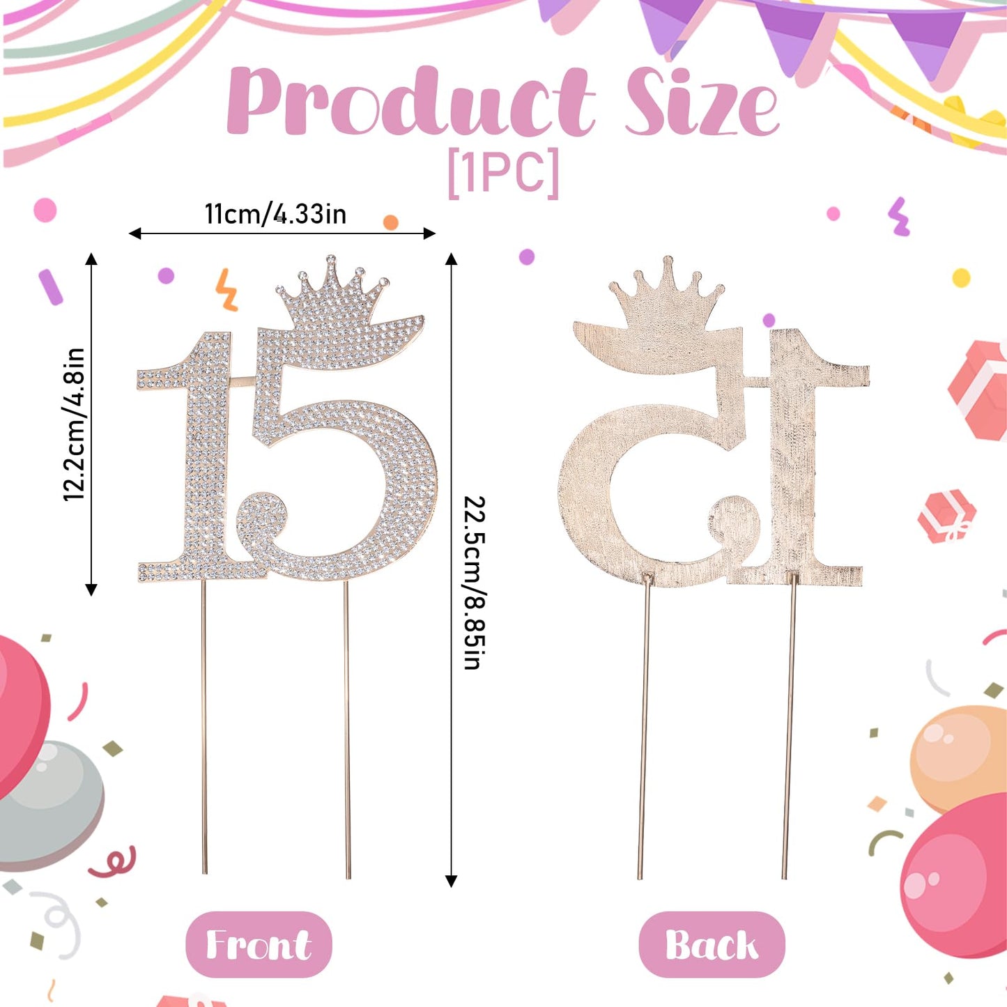 15 Cake Topper, Crystal Happy 15Th Birthday Cake Topper Aolly Number 15 Birthday Cake Topper Rhinestones Princess Crown Cake Top