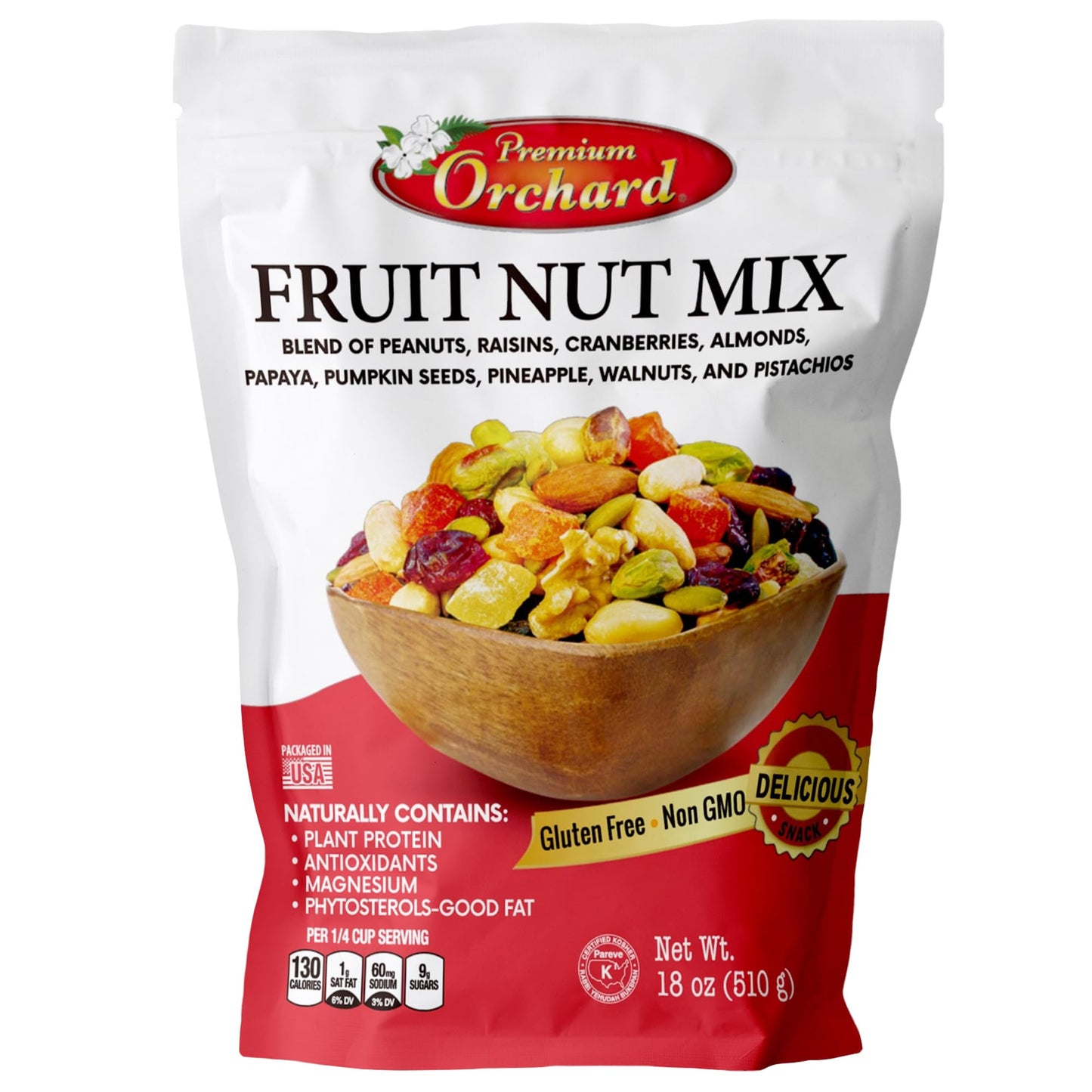 Premium Orchard Fruit Nut Mix - Gourmet Trail Mix with Nuts & Dried Fruit, Vegan Snack, 18oz