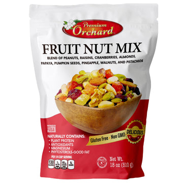 Premium Orchard Fruit Nut Mix - Gourmet Trail Mix with Nuts & Dried Fruit, Vegan Snack, 18oz