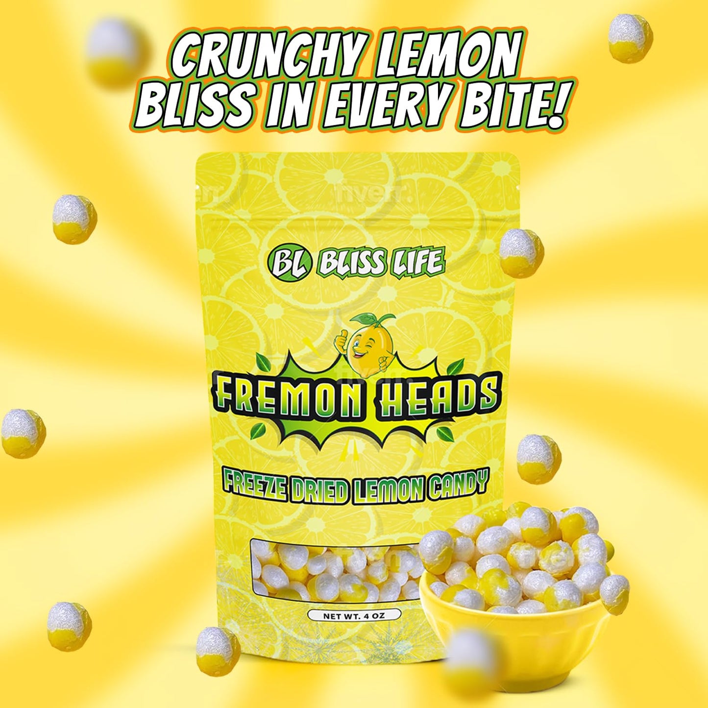 Fremon Heads Freeze Dried Lemon Candy 4 Oz Package Freeze Dried Sour Candy Unique Novelty Candy Great For The Tiktok Trend Most