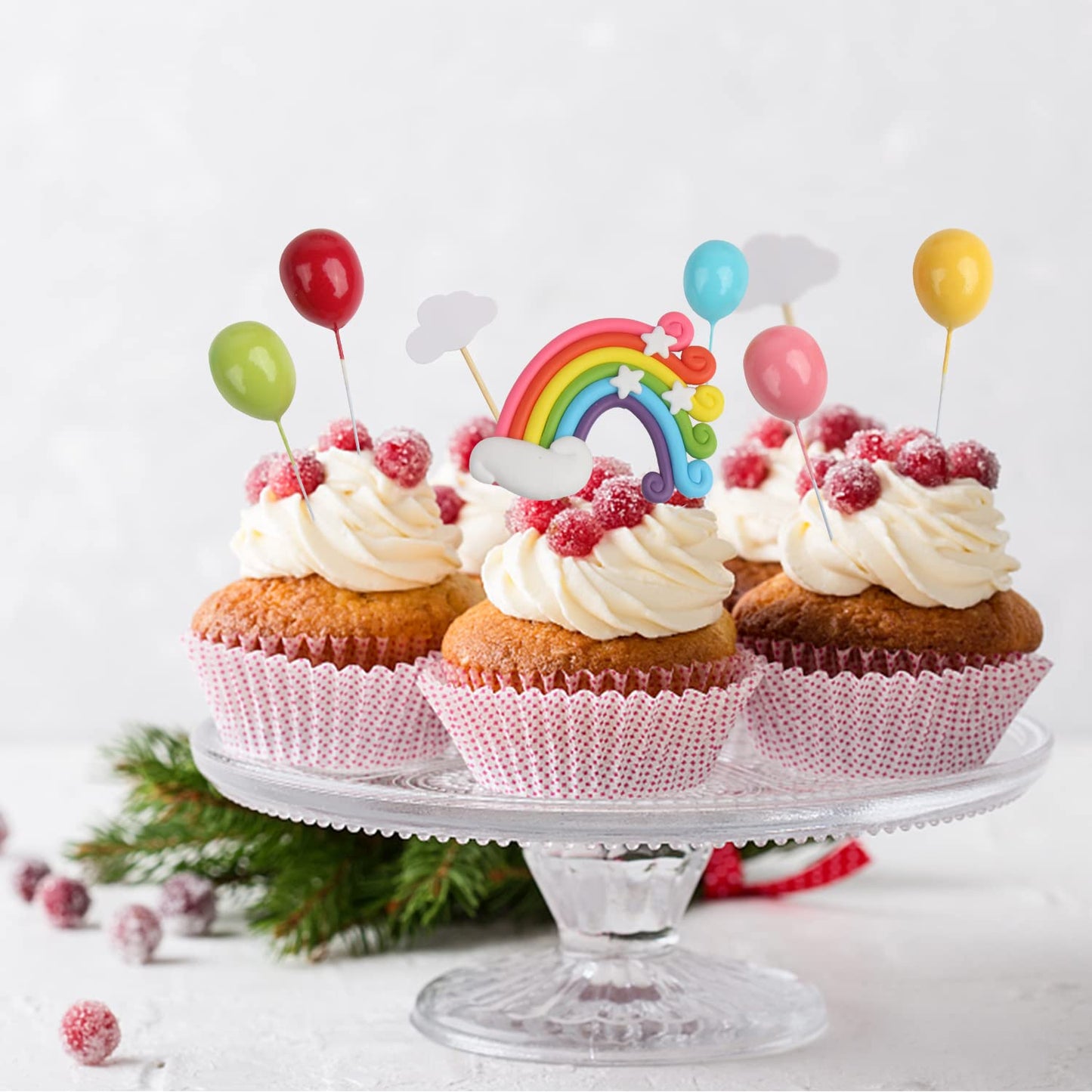 SULOLI Rainbow Cake Toppers Set, 12 Pcs Pastel Clay, 3.9 inches, Model S-PL-8554, Ideal for Kids Birthday Party Decorations