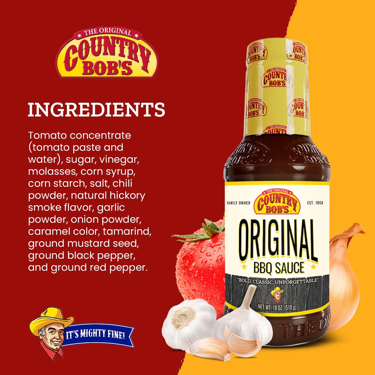Country Bobs Barbecue Sauce, Sweet & Savory, Gluten-Free, 18 oz, Pack of 1