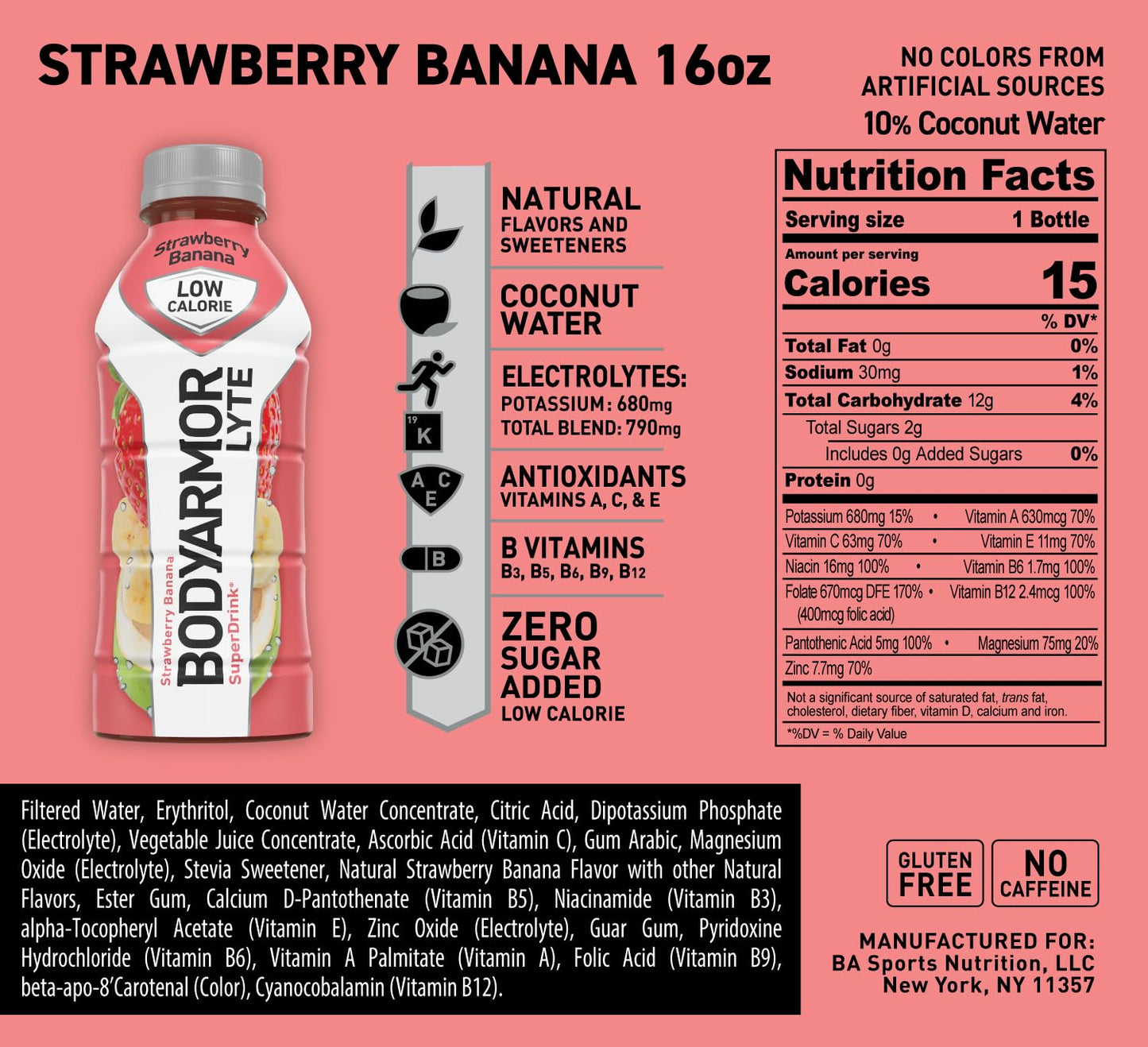 Bodyarmor Lyte Sports Drink Low-Calorie Sports Beverage, Strawberry Banana, Natural Flavors With Vitamins, Potassium-Packed Electrolytes, Perfect For Athletes, 16 Fl Oz (Pack Of 12)
