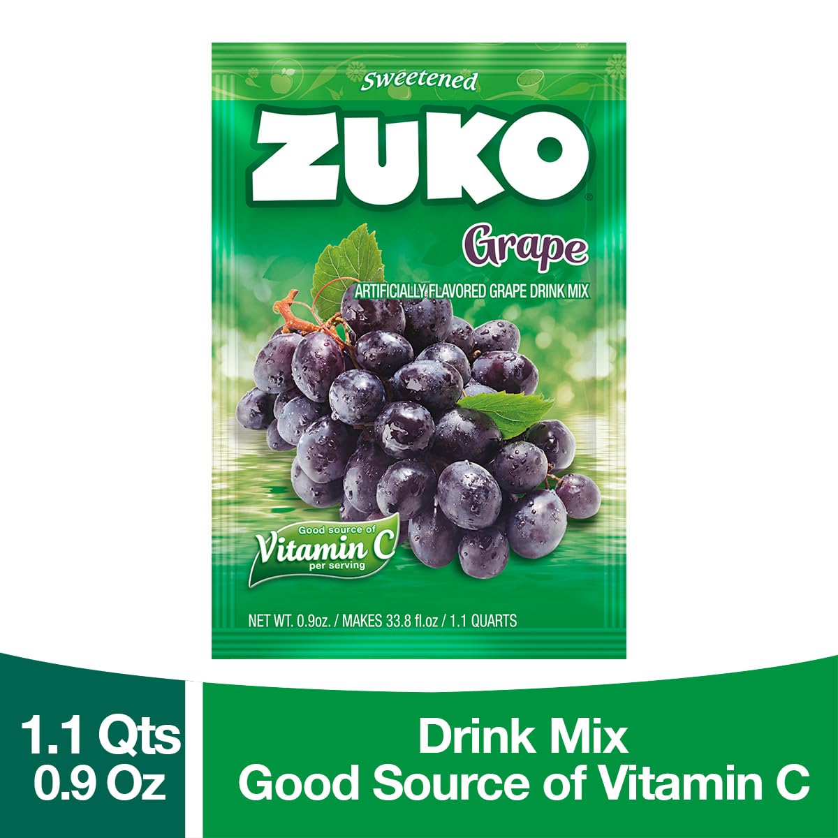 Zuko Grape, On The Go Powder Drink Mix, 2 Packs Of 24 Single Servings (0.9 Oz Each) - 48 Total