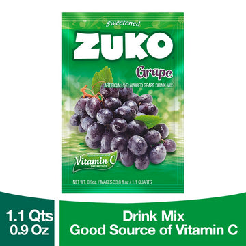Zuko Grape, On The Go Powder Drink Mix, 2 Packs Of 24 Single Servings (0.9 Oz Each) - 48 Total