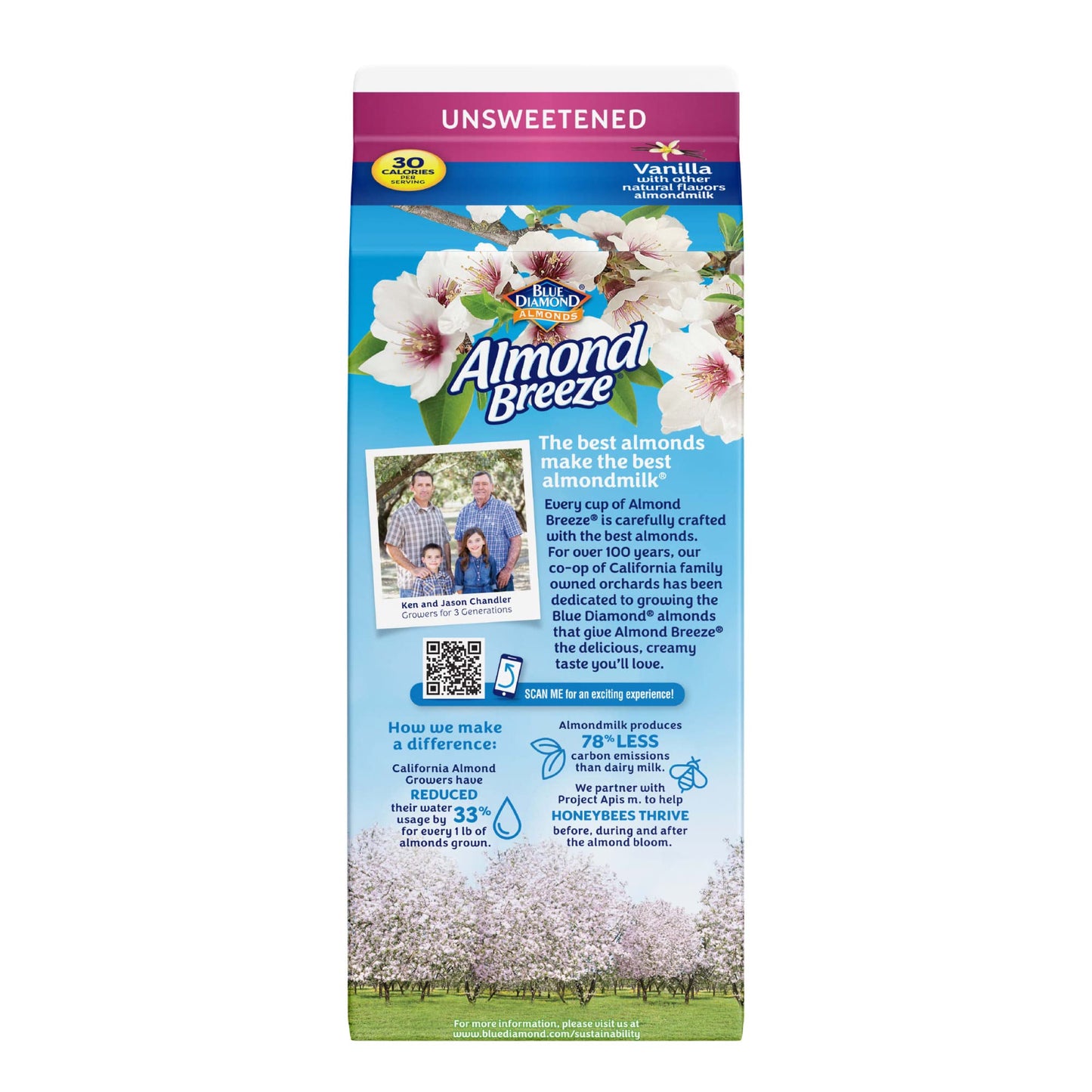 BLUE DIAMOND Unsweetened Vanilla Almondmilk, 0.5 GL