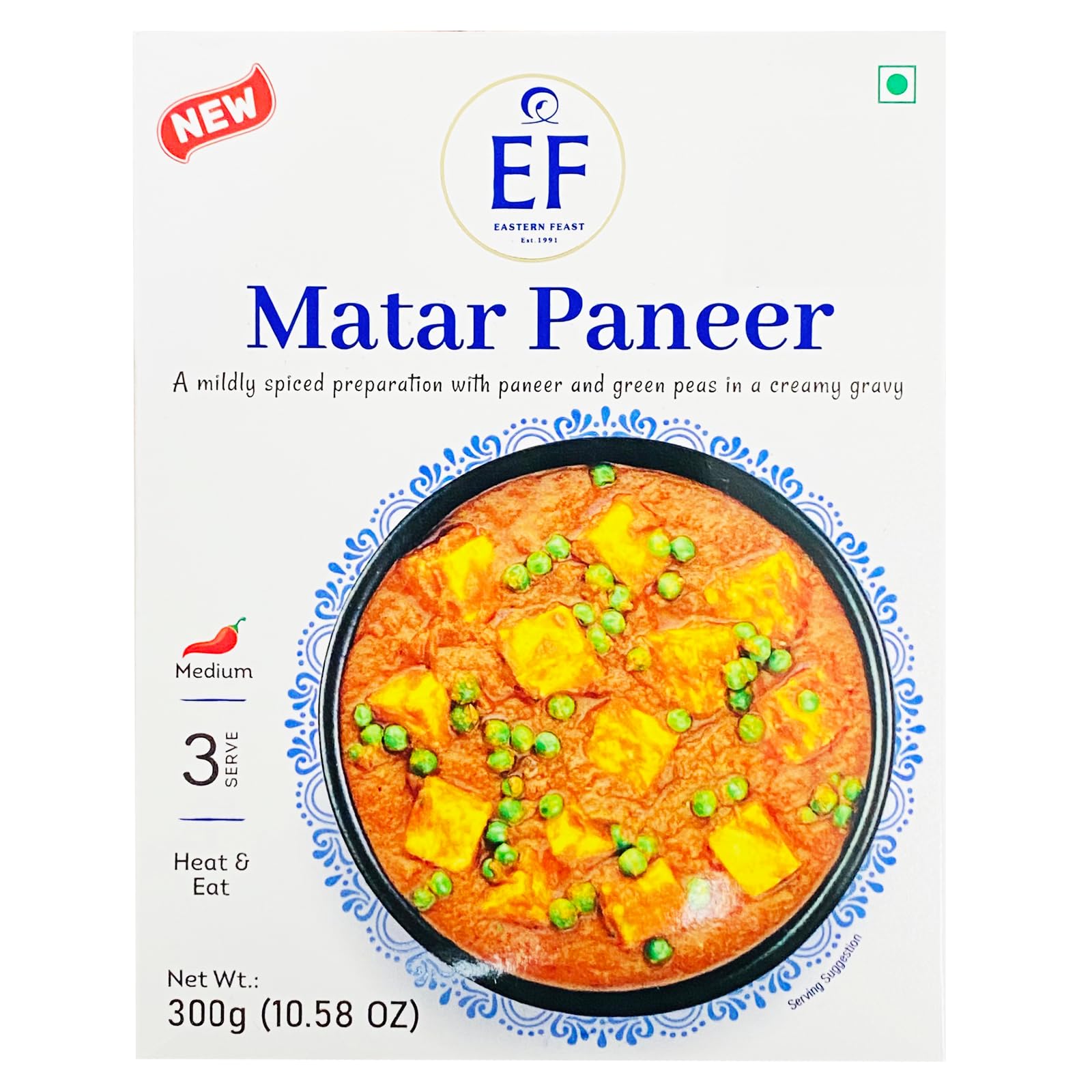 Eastern Feast - Ready to Eat Vegetarian Meals, 10.58 oz (Pack of 10, Matar Paneer)
