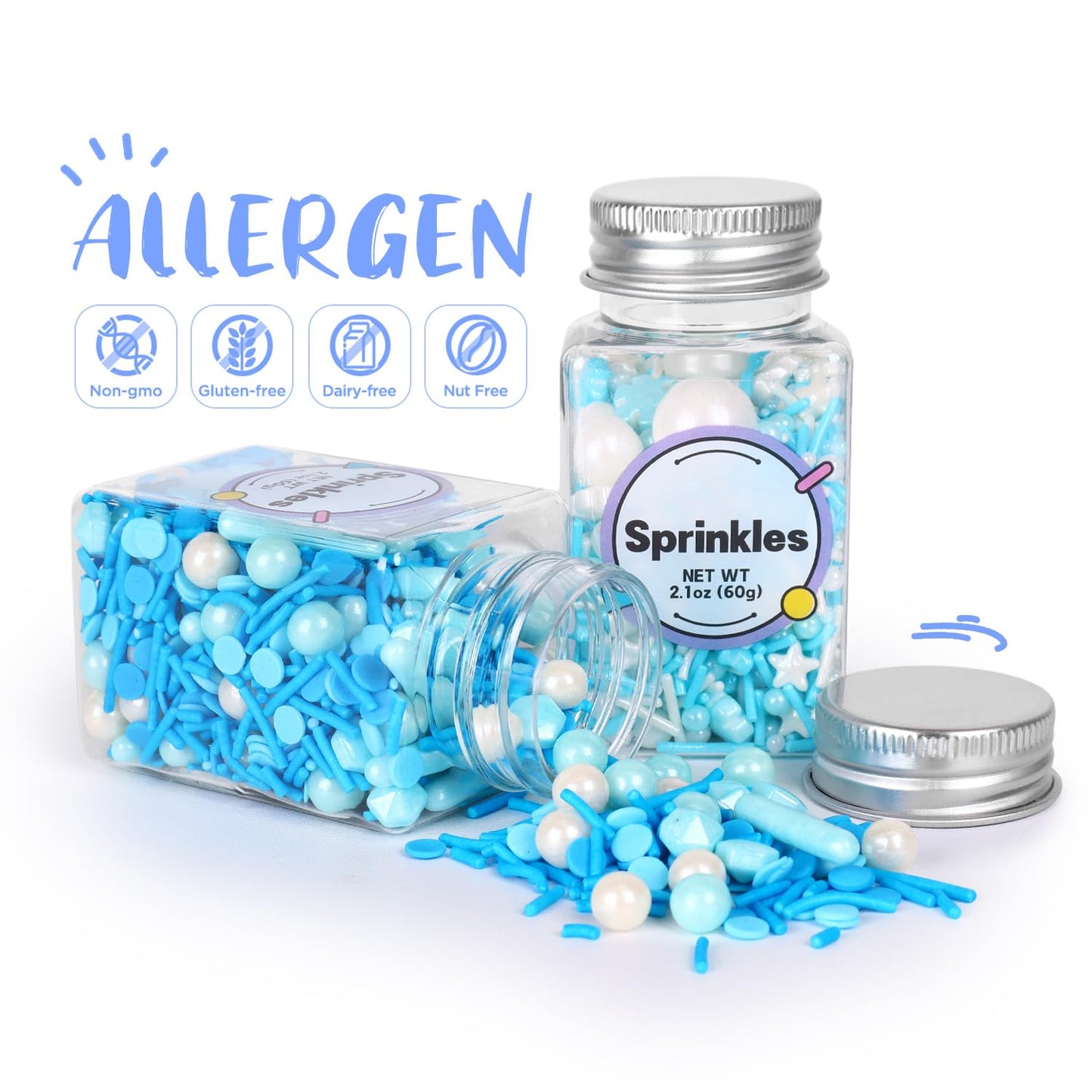 Edible Blue Sprinkles For Cake Decorating, Snowflake Sprinkles, Edible Stars, Sprinkle Mix For Cupcake Toppers, Ice Cream Toppin