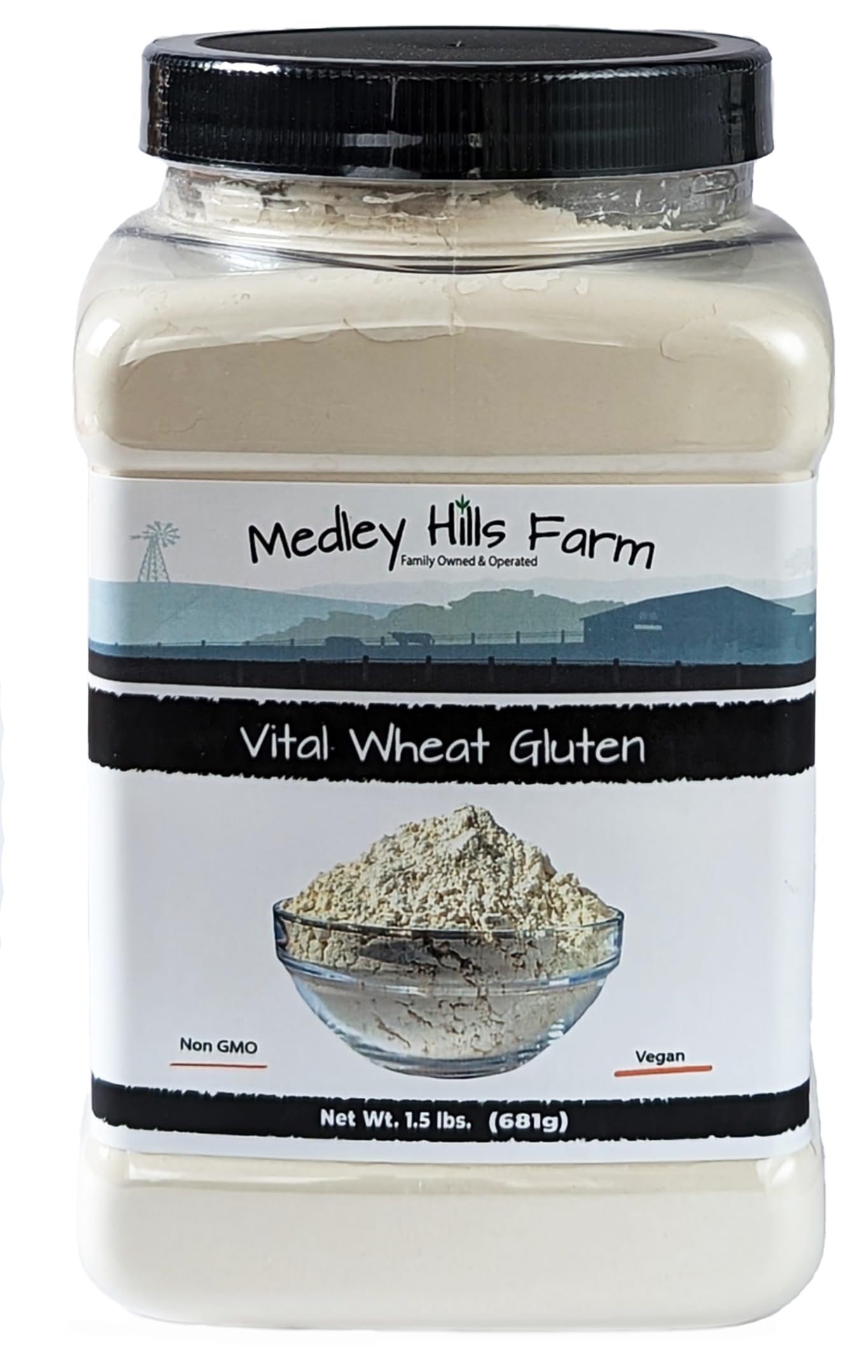 Vital Wheat Gluten By Medley Hills Farm 1.5 Lbs. In Reusable Container - High In Protein - Vegan - Non Gmo - Keto Friendly - Make Seitan - Great Vital Wheat Gluten For Bread Making