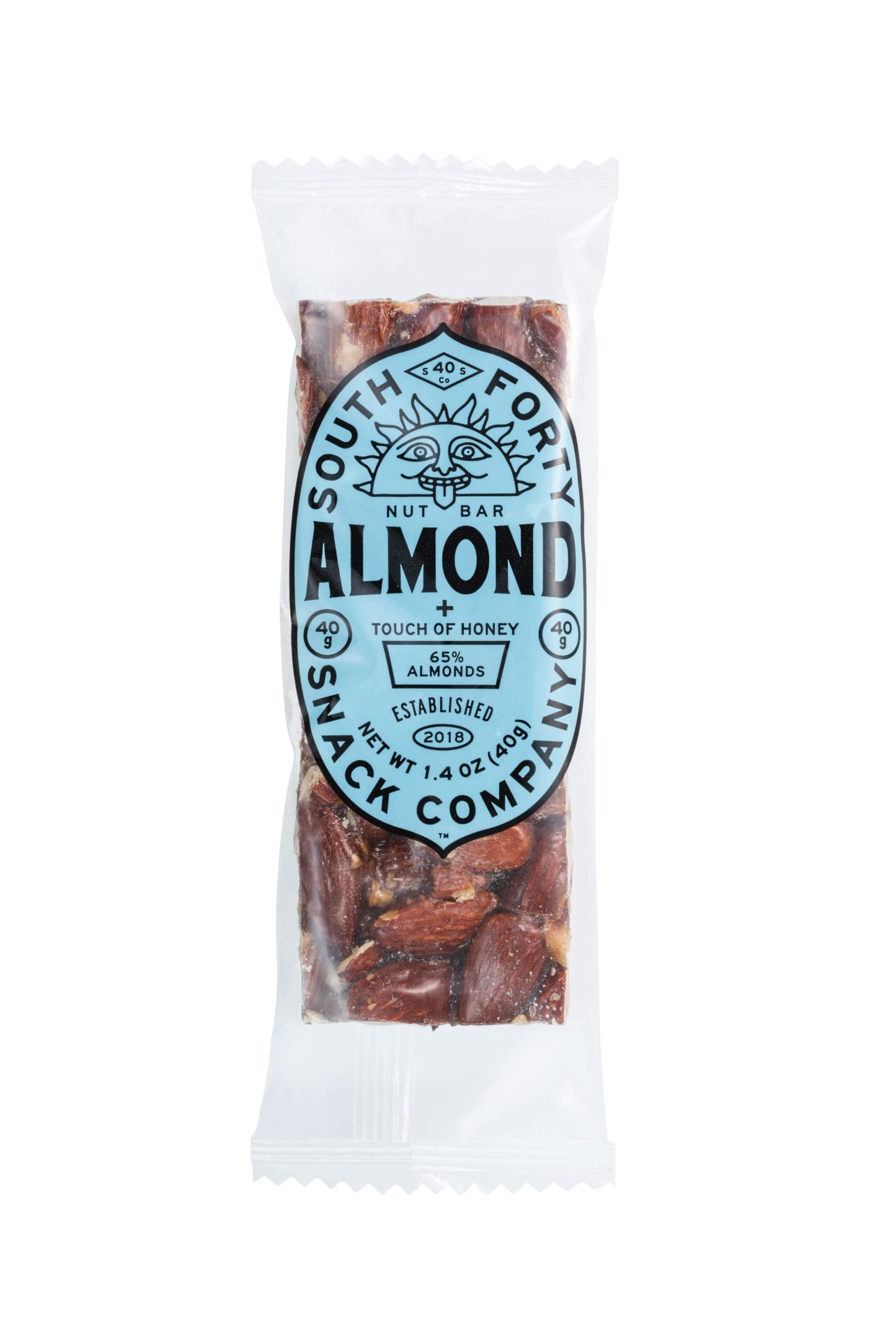 SOUTH FORTY SNACKS Almond Bar, Extra Crunchy Nut Snack, 6g Protein, 40g Bar, Pack of 12