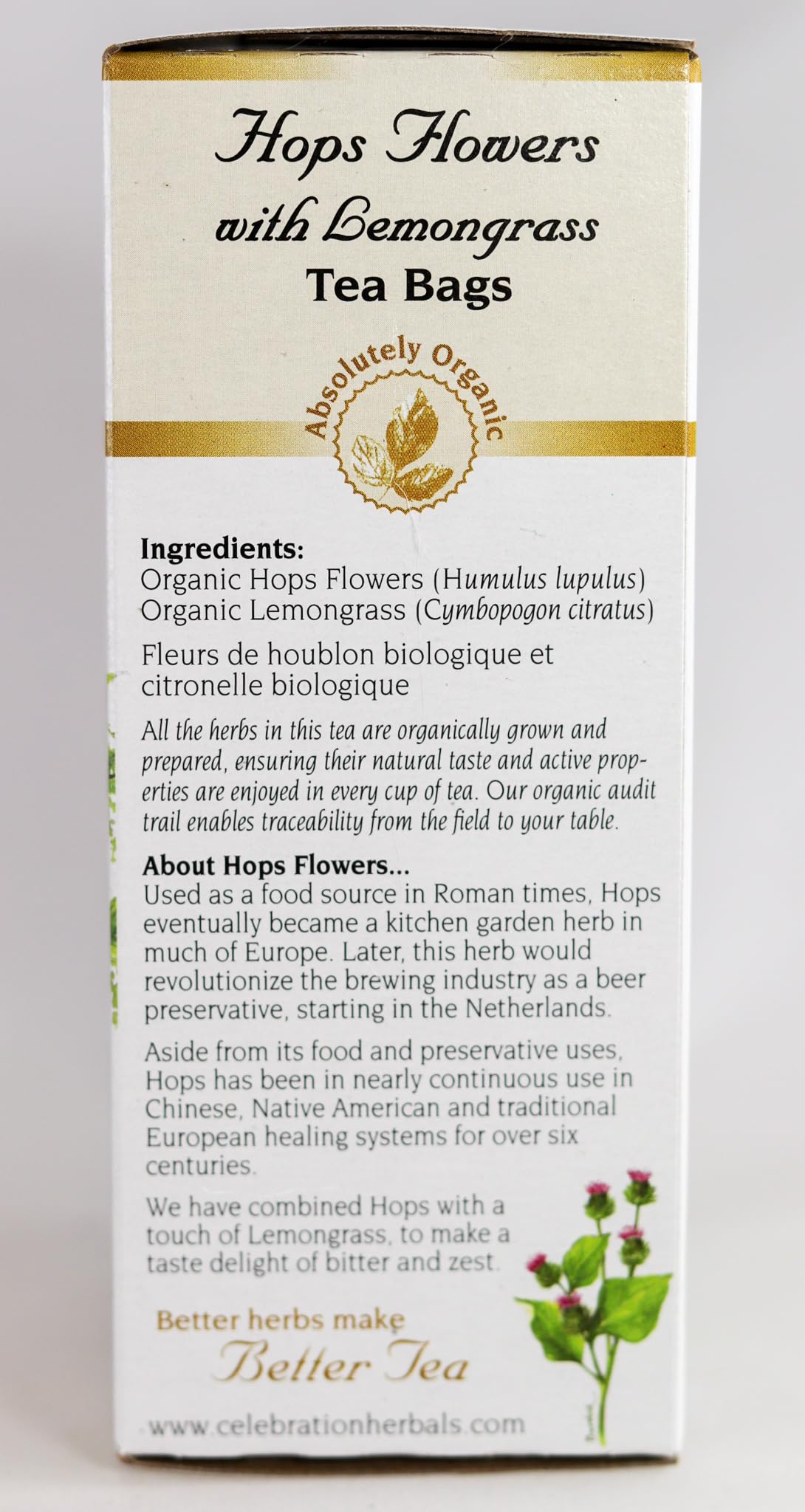 Celebration Herbals Organic Hops Flowers Tea, Caffeine Free, 24 Herbal Tea Bags, Model T151