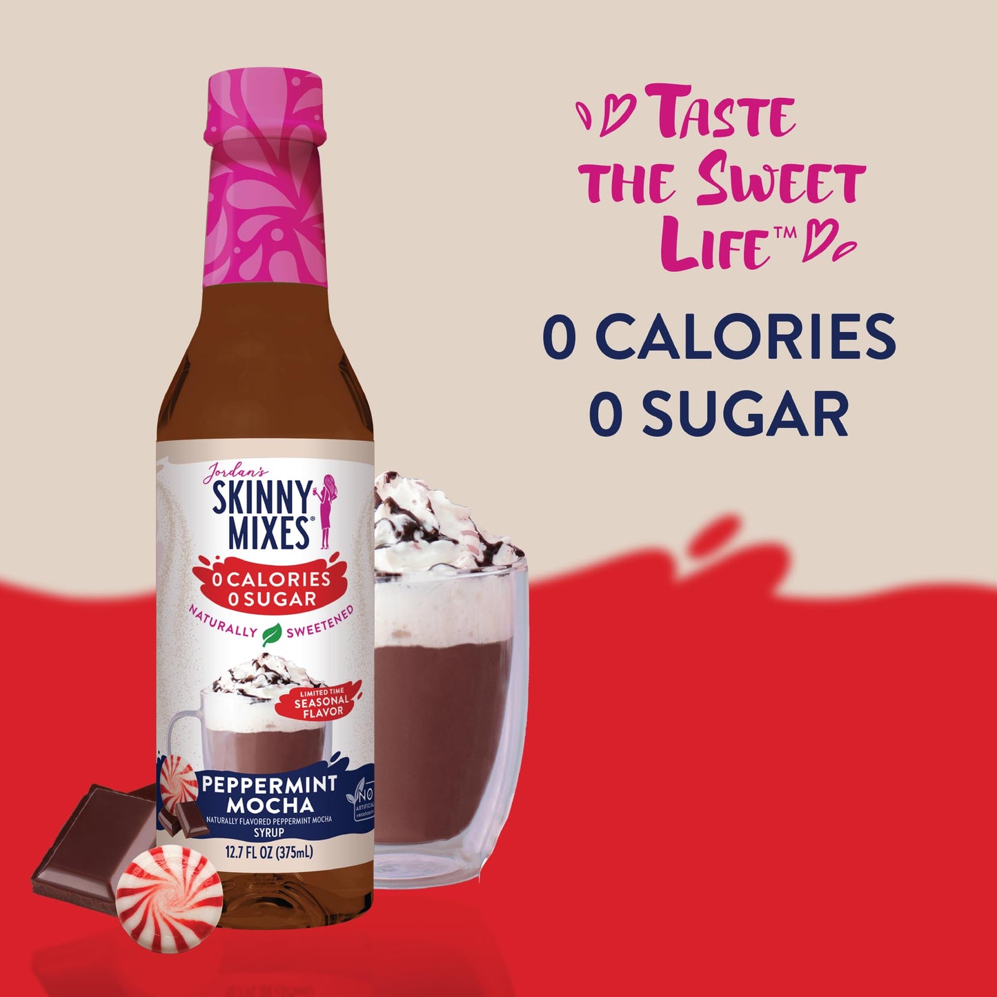 Jordans Skinny Mixes Sugar Free Peppermint Mocha Syrup, 12.7 Fl Oz, Zero Sugar, Naturally Sweetened Flavoring for Beverages