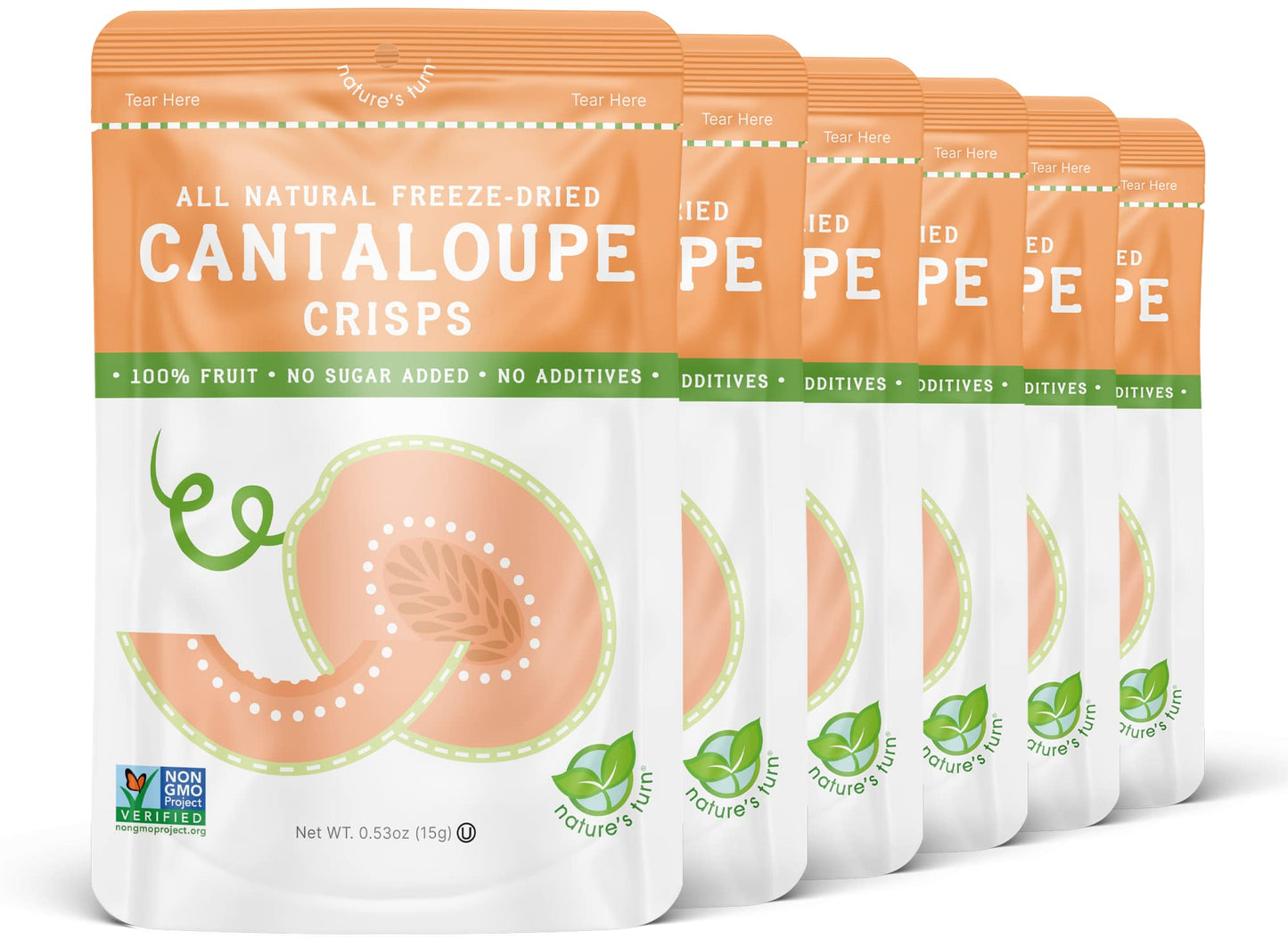 Nature'S Turn Freeze-Dried Fruit Snacks, Cantaloupe Crisps, Pack Of 6 (0.53 Oz Each)