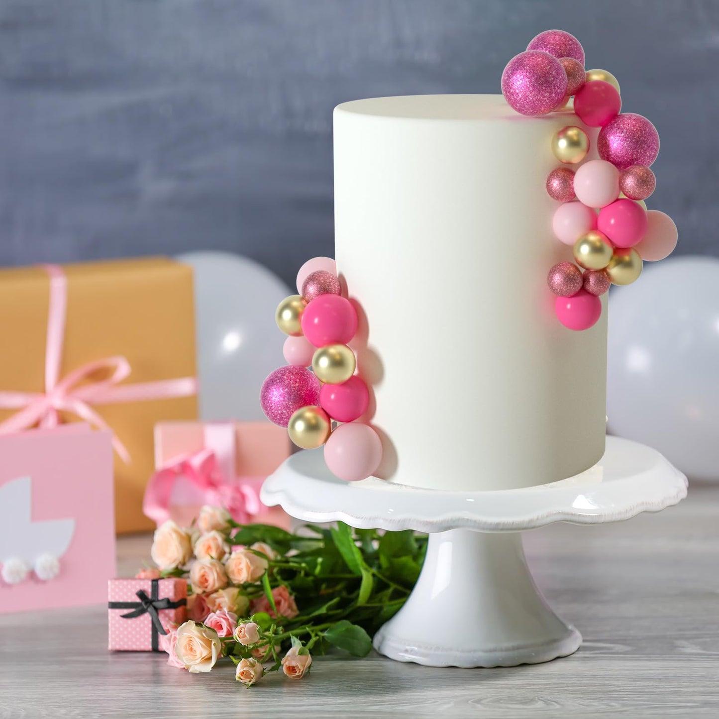 Astaron 50 Pcs Ball Cake Topper Sticks Mini Balloons For Cake Decorating Supplies Foam Balls Cake Decorations For Baby Shower Ca