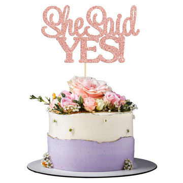 Gyufise Rose Gold Glitter 1Pc She Said Yes Cake Topper For Engagement Bridal Shower Wedding Shower Proposal Bachelorette Party D