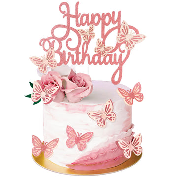 13 Pieces Butterfly Cake Toppers With Happy Birthday Cake Toppers 3D Pink Gold Butterfly Birthday Cake Decorations For Girls Wom