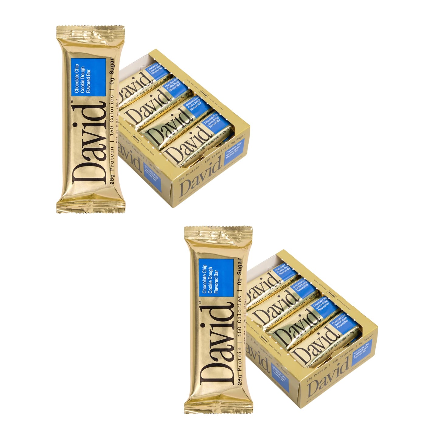 David Protein Bar  Chocolate Chip Cookie Dough  24 Protein Bars | 28g of Protein | 150 Calories | 0g of Sugar - High Protein  Low Carb  Gluten Free Protein Bar  Pack of 24