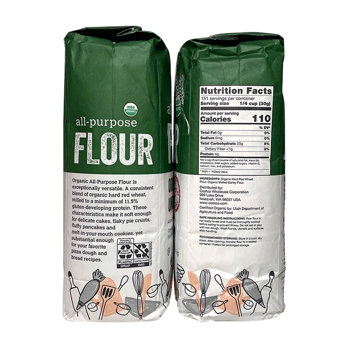 Kirkland Signature Organic Unbleached All Purpose Flour, 10 Pounds (Pack Of 2)