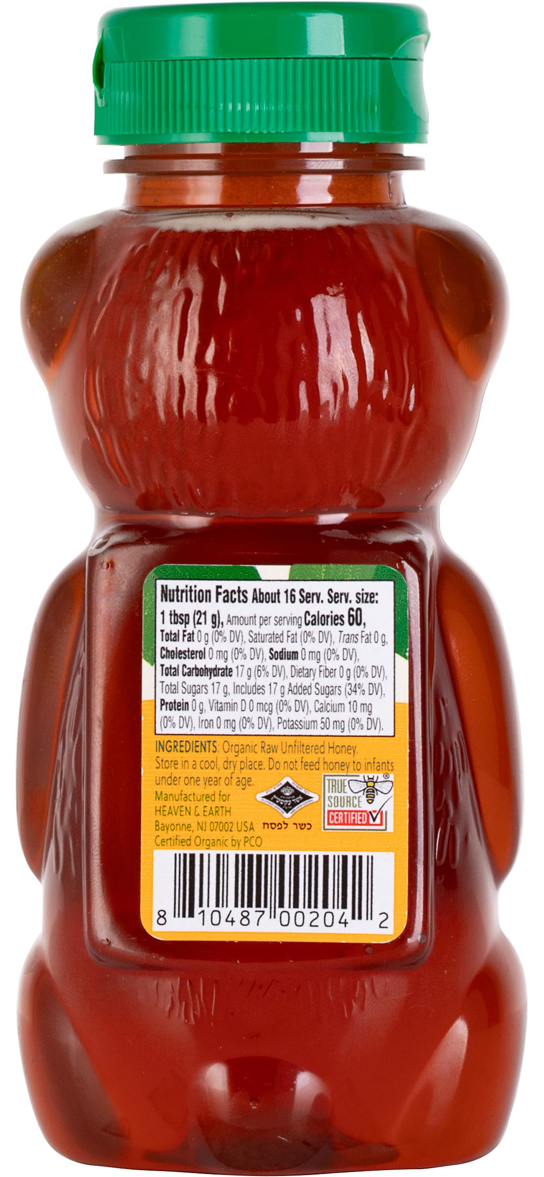 Heaven & Earth Organic Raw Unfiltered Honey, 12 Oz (2 Pack) | Usda Certified | Bear Shaped Squeeze Bottle | Pure & Natural Honey