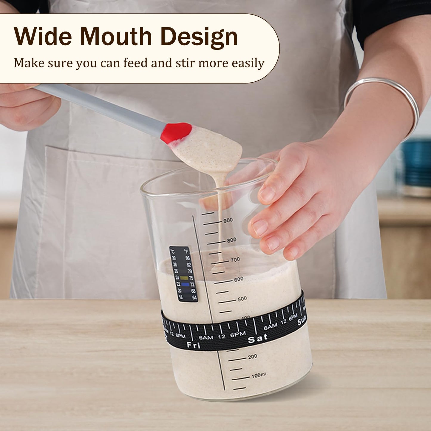 INOBYO Sourdough Starter Glass Jar, 34 oz Wide Mouth, Easy to Use Baking Supplies, Model SSJ-01