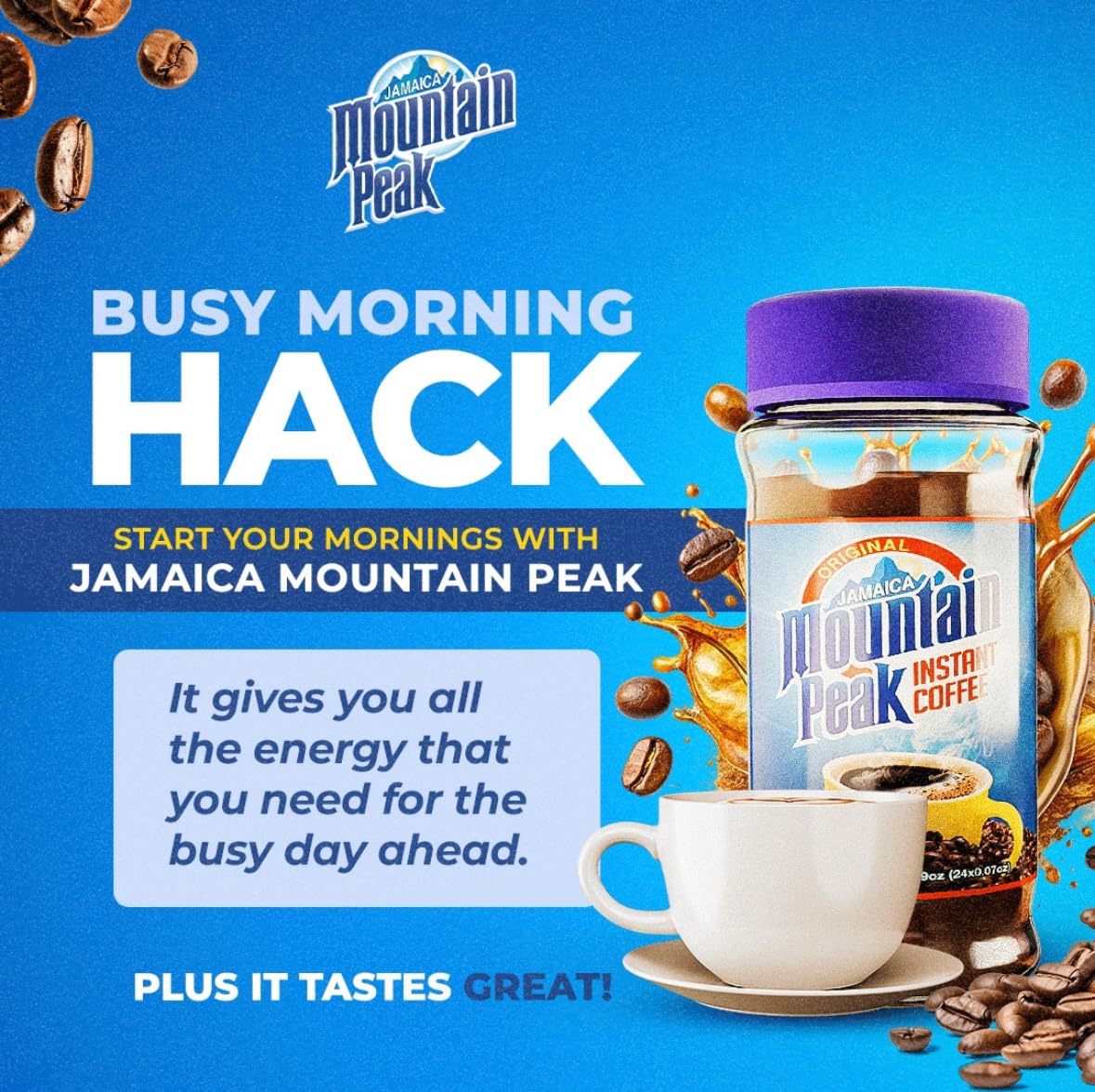 Mountain Peak Instant Coffee, Authentic Jamaican Coffee, Rich Bold Flavor (2 Pack, 3.5 oz Jars)