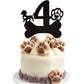 1 PCS 4th Birthday Cake Topper Black Glitter Dog Paw Four Years Old Birthday Puppy Dog Bone Cake Pick for Let's Pawty Baby Showe