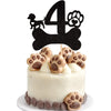 1 PCS 4th Birthday Cake Topper Black Glitter Dog Paw Four Years Old Birthday Puppy Dog Bone Cake Pick for Let's Pawty Baby Showe