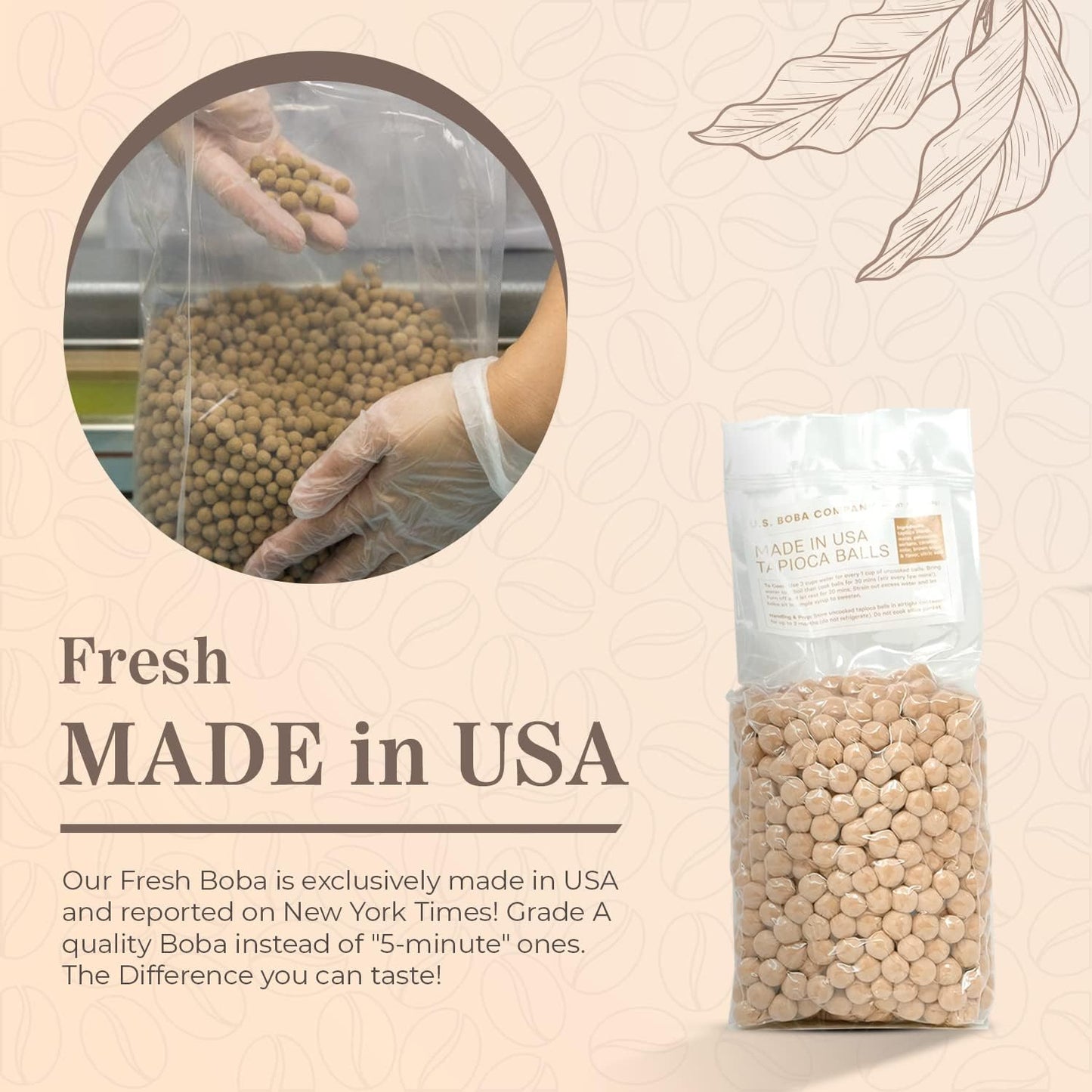 Fanale Unsweetened Tapioca Pearls, Easy to Cook Boba Balls for Tea & Desserts, Brown Sugar Flavor, 1 Pound Pack