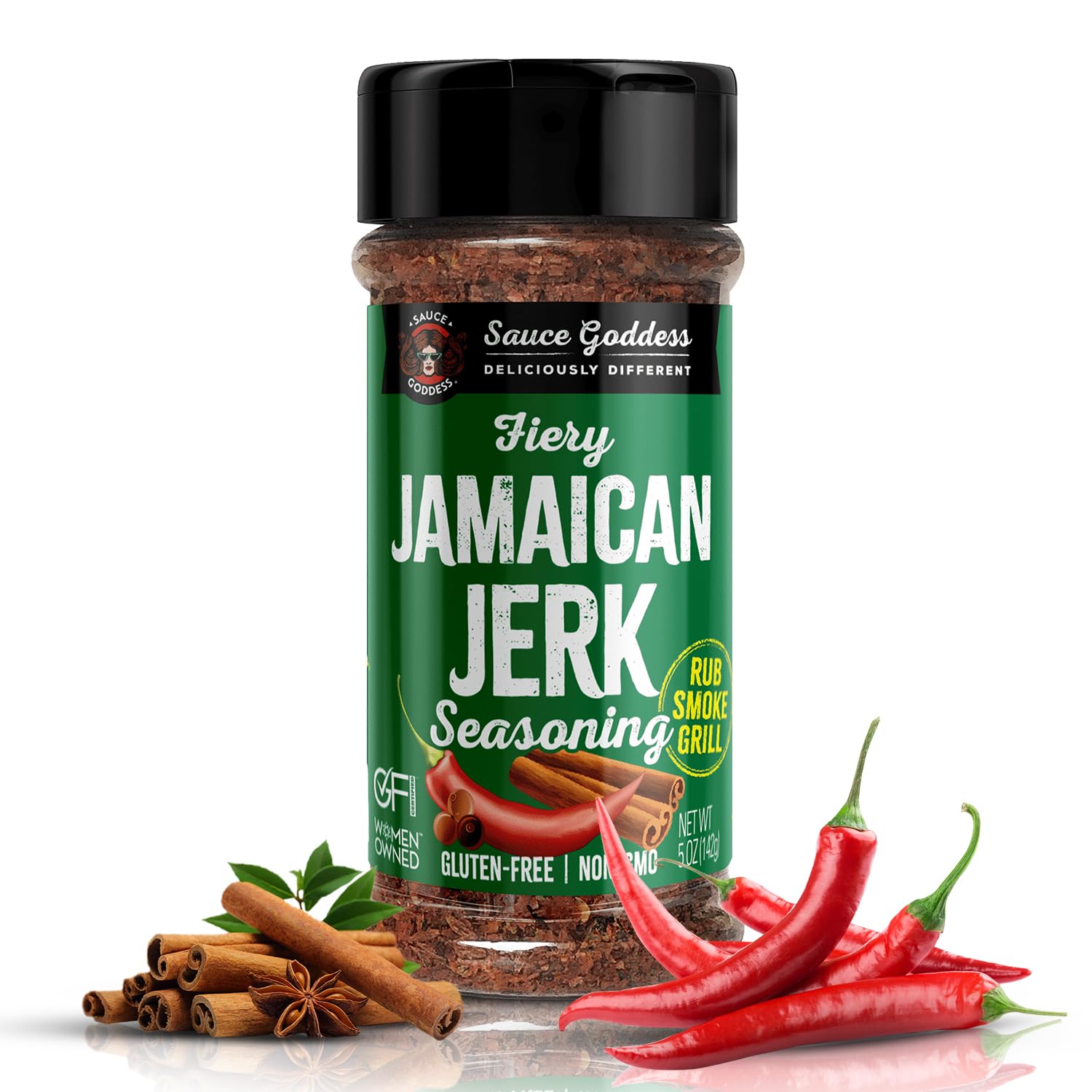 Sauce Goddess Fiery Jamaican Jerk Spice Shaker - Seasonings And Spices For Cooking With Caribbean Flavors! For Chicken, Pork, Se