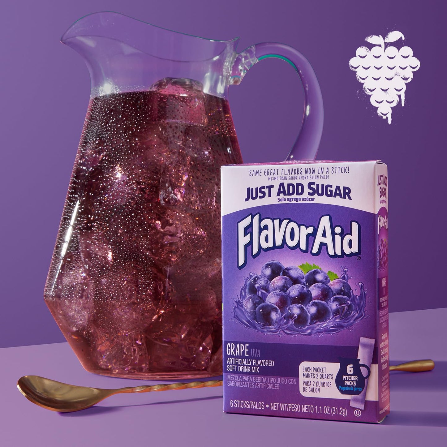 Flavor Aid Grape Unsweetened Drink Mix Pitcher Packets, 2 Quart (6 Sticks), 72 Count