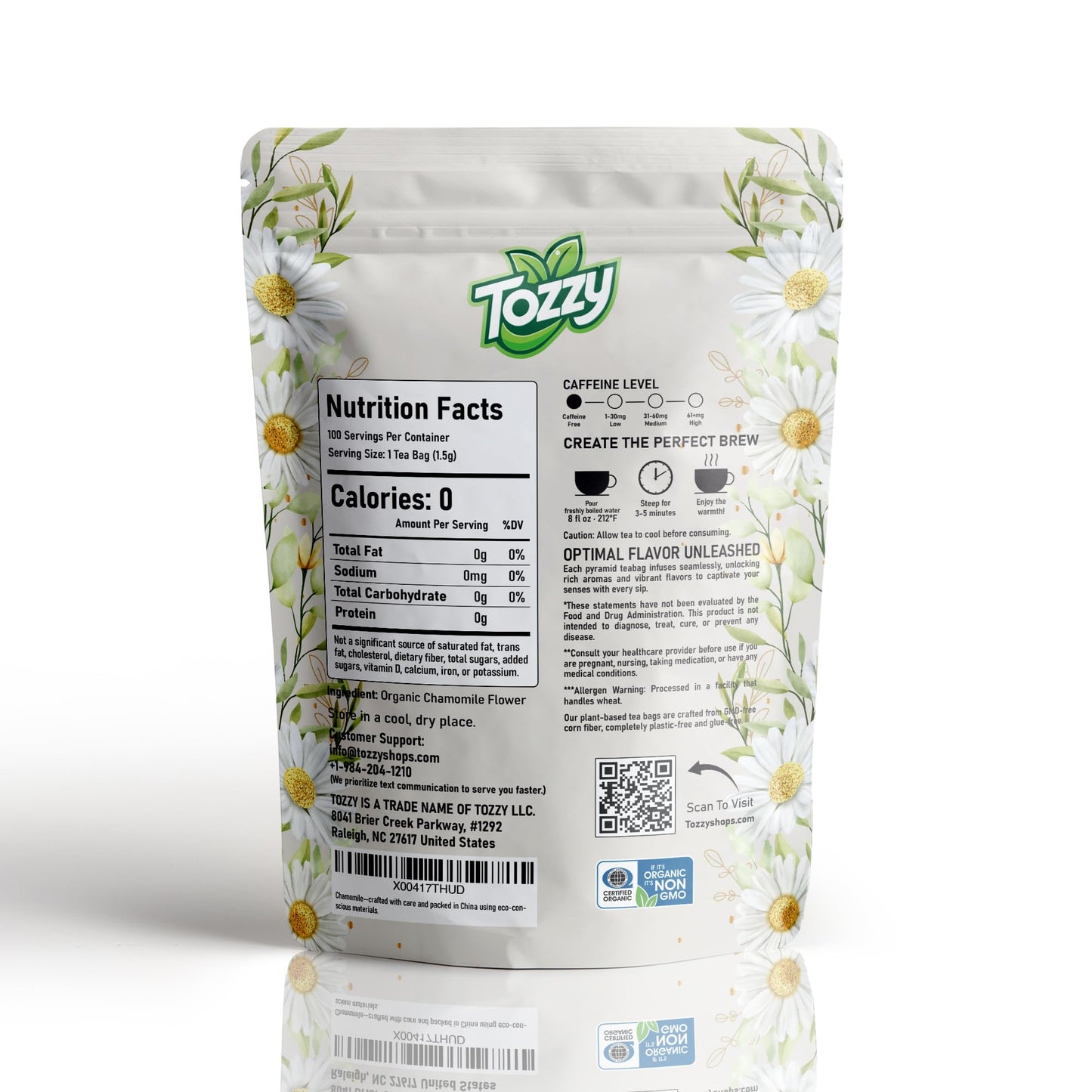 Tozzy Organic Chamomile Tea - 100 Count  Plant-Based Pyramid Tea Bags