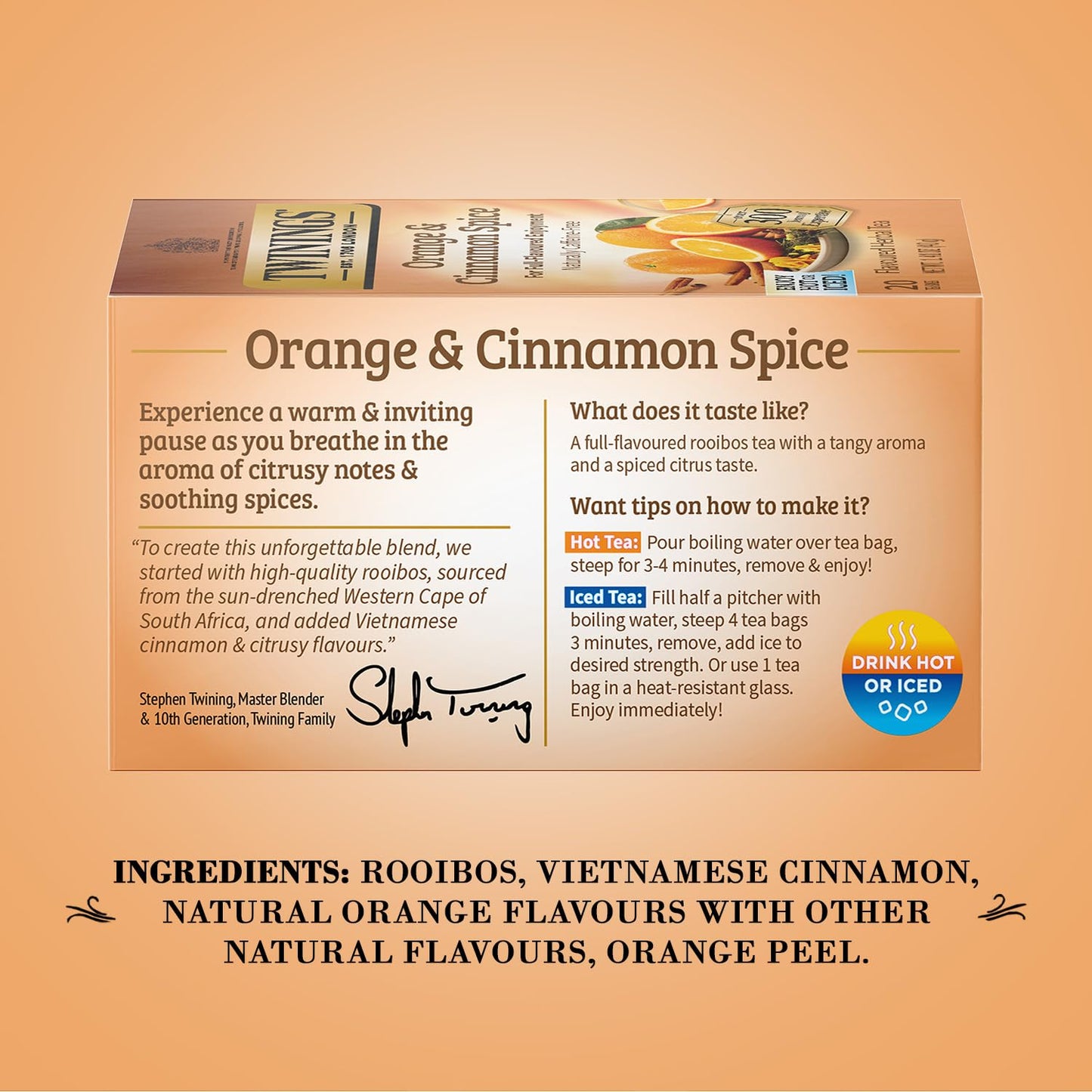 Twinings Herbal Tea Bags - Orange & Cinnamon Spice, Naturally Caffeine-Free, 20 Count, Individually Wrapped