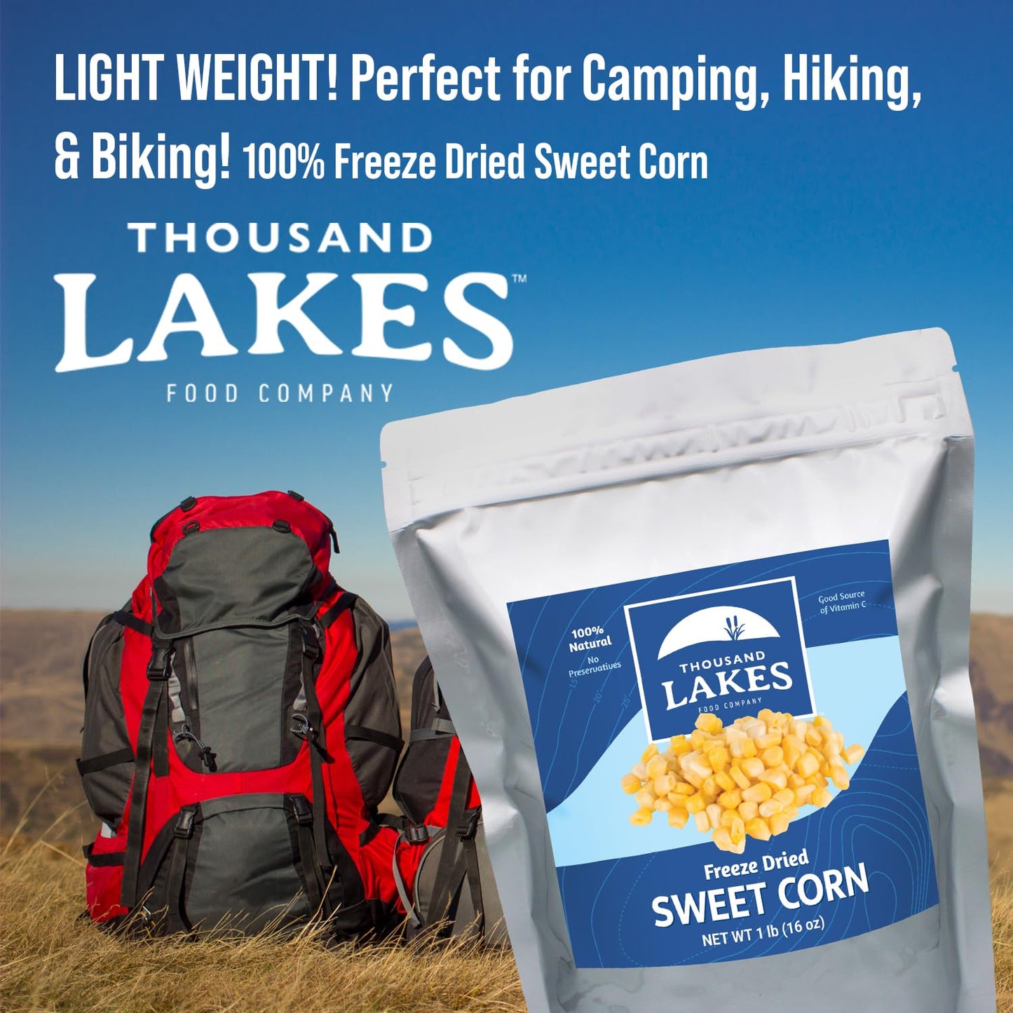 Thousand Lakes Freeze Dried Vegetables - Sweet Corn - Bulk 1 Pound (16 Ounces) | 100% Whole Sweet Corn Kernels | No Added Sugar