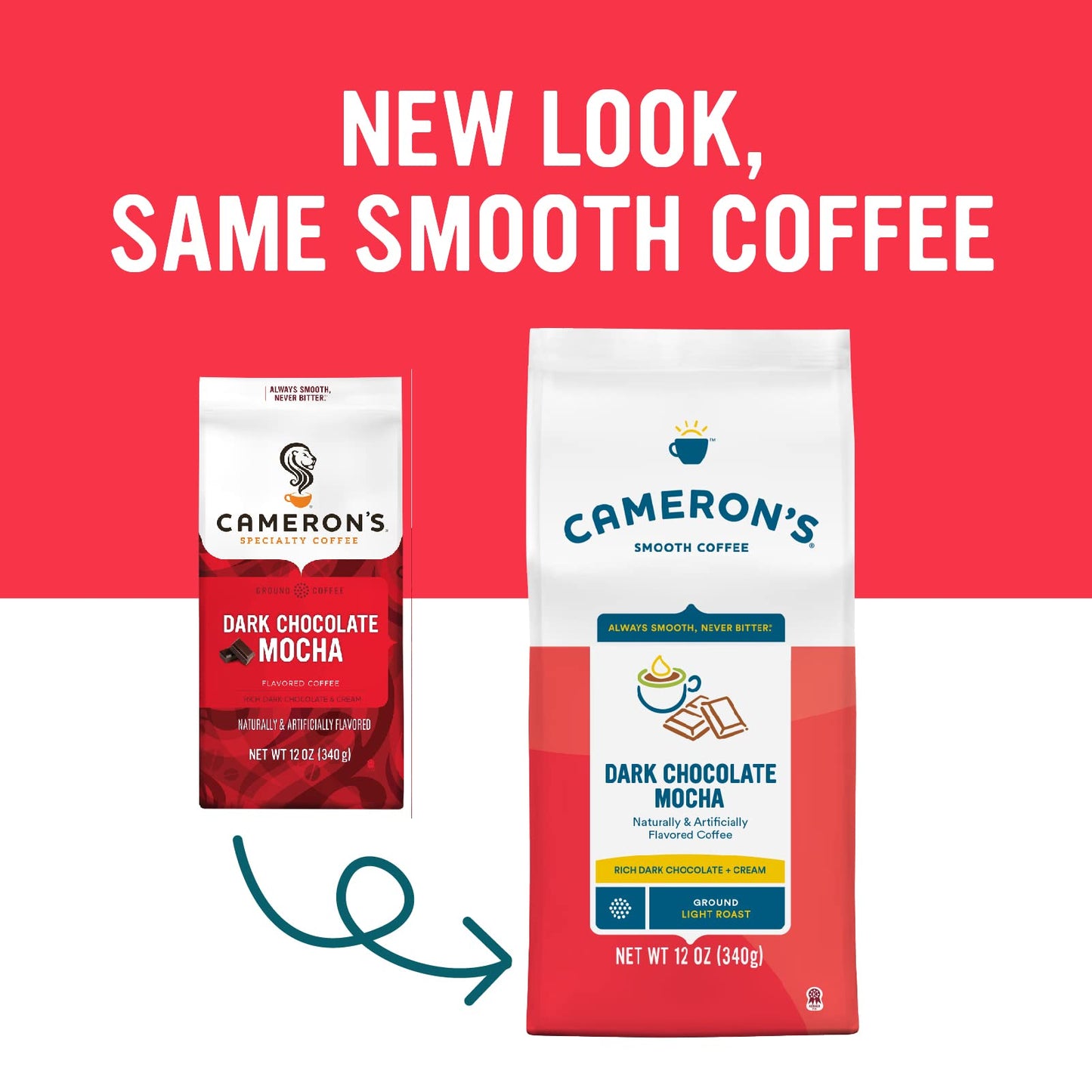 Camerons Coffee Dark Chocolate Mocha Flavored Ground Coffee, Light Roast, 12 Ounce Bag