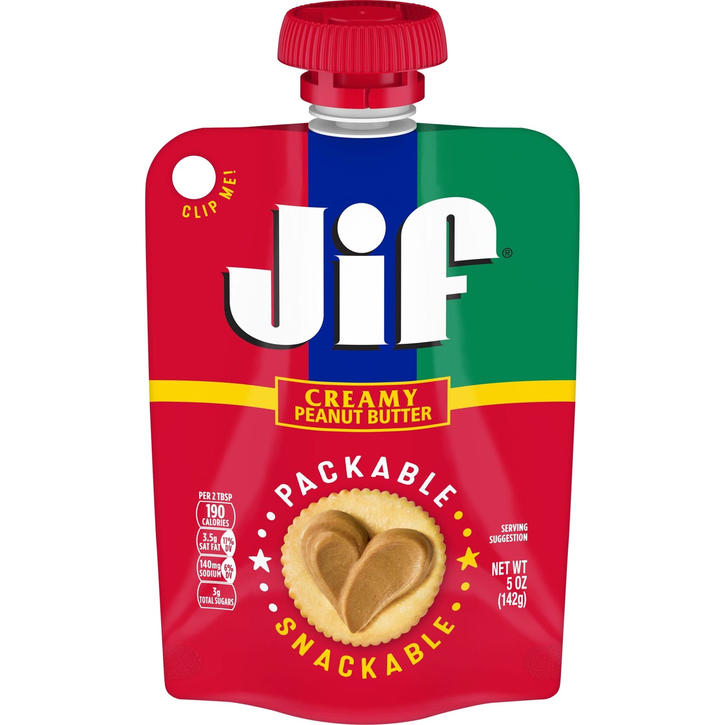 Jif Squeeze Creamy Peanut Butter, Resealable Pouches, 5 Ounces (Pack Of 24)