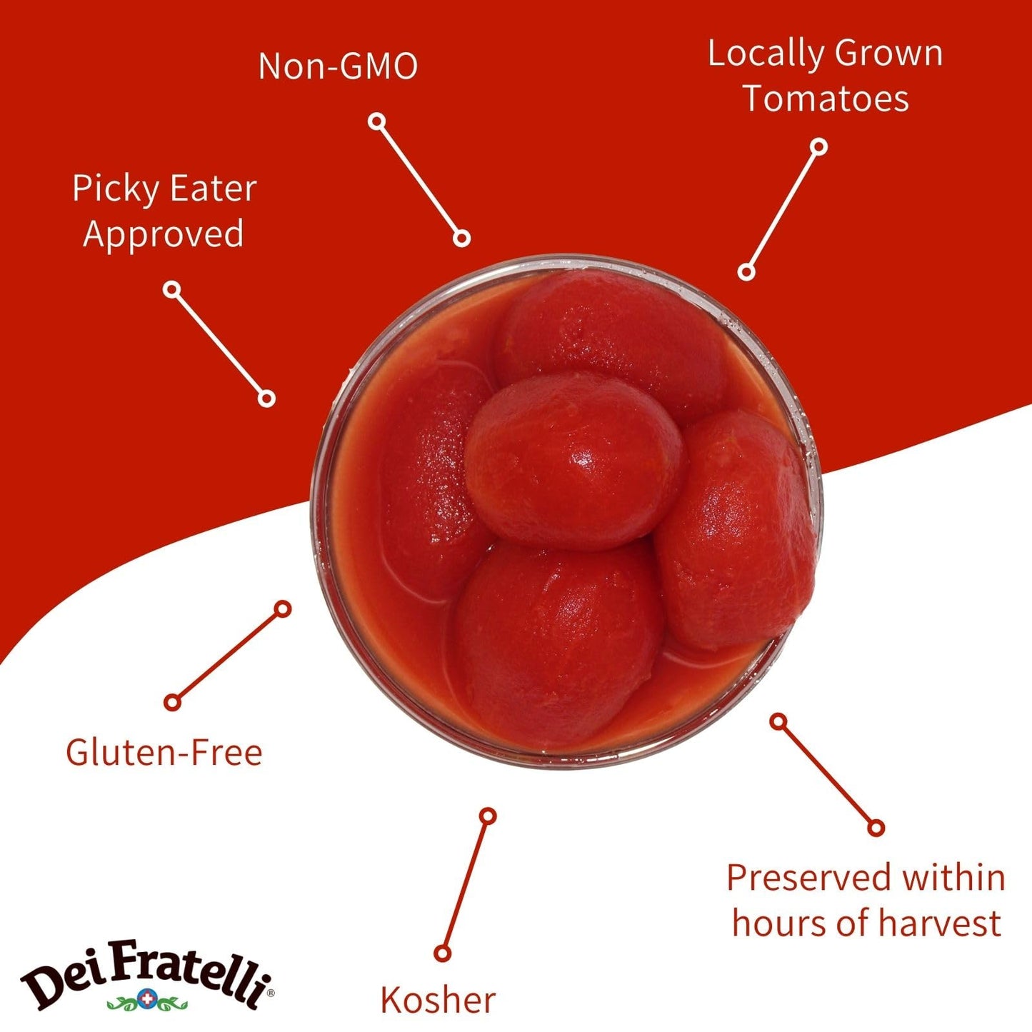 Dei Fratelli Whole Tomatoes (28 Oz. Cans, 6 Pack) - Vine-Ripened - Non-Gmo