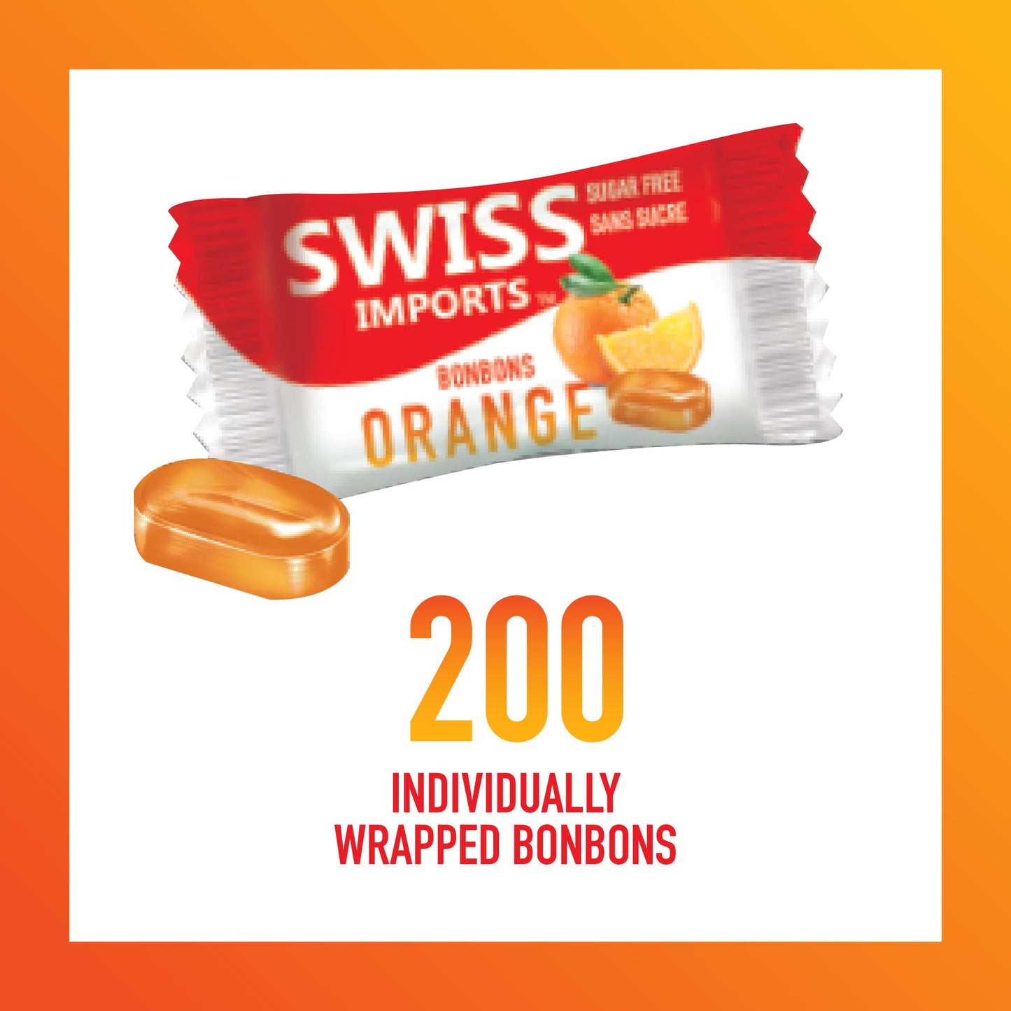 Swiss Imports Sugar Free Bonbons Hard Candy Drops Bocca Box, Orange, 200 Individually Wrapped Pieces, 500G/17.6Oz