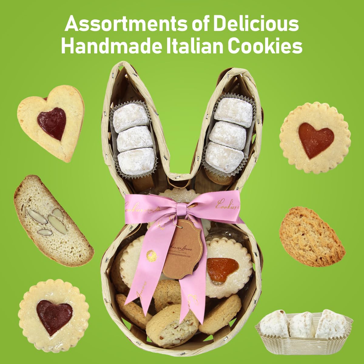 Gourmet Italian Cookie Gift Basket - 16Oz Basket Of Individually Wrapped Cookies | Assorted Italian Desserts For Birthdays, Anni