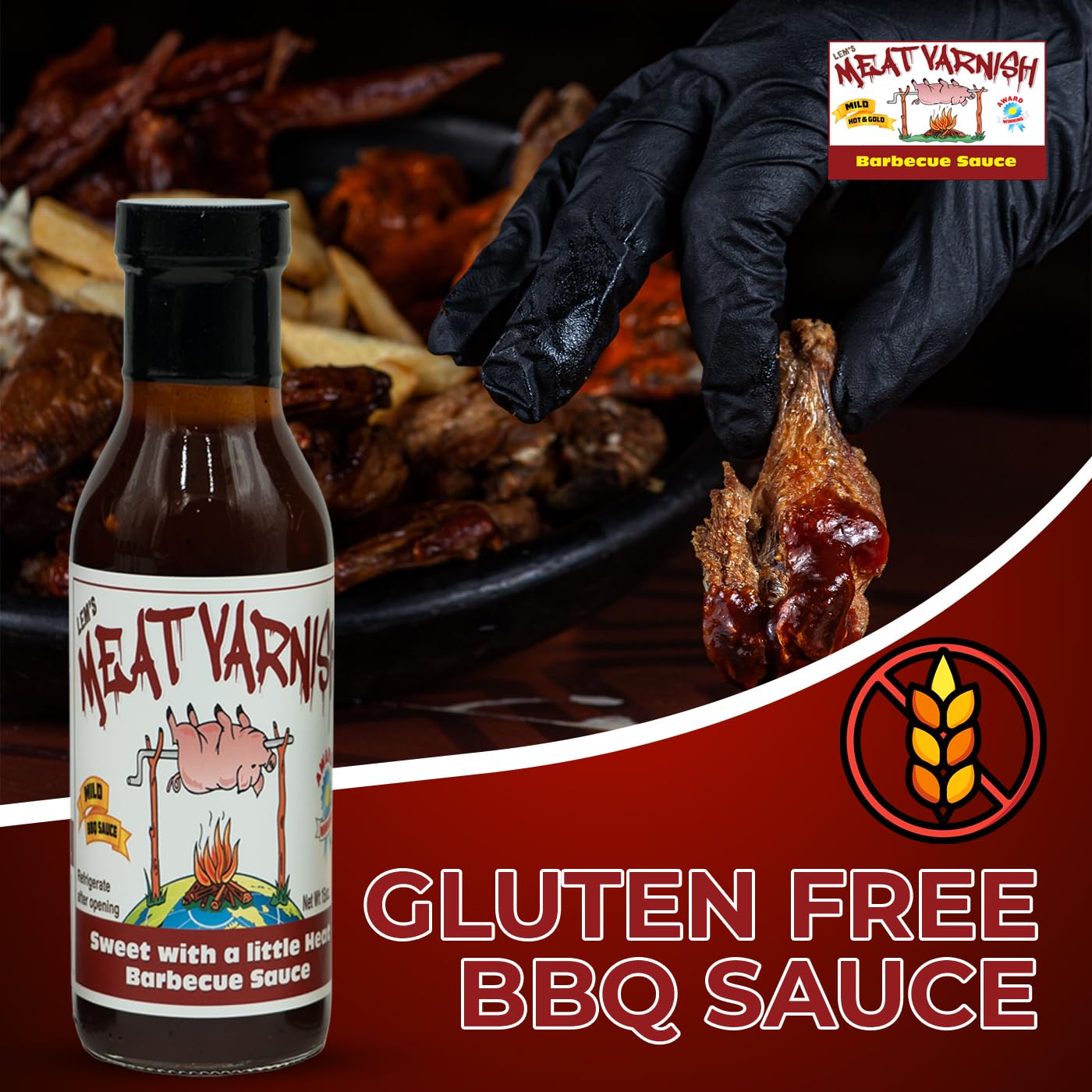Lems Meat Varnish Mild BBQ Sauce - Gluten Free, Ideal for Grilling & Marinating - 15 oz Bottle
