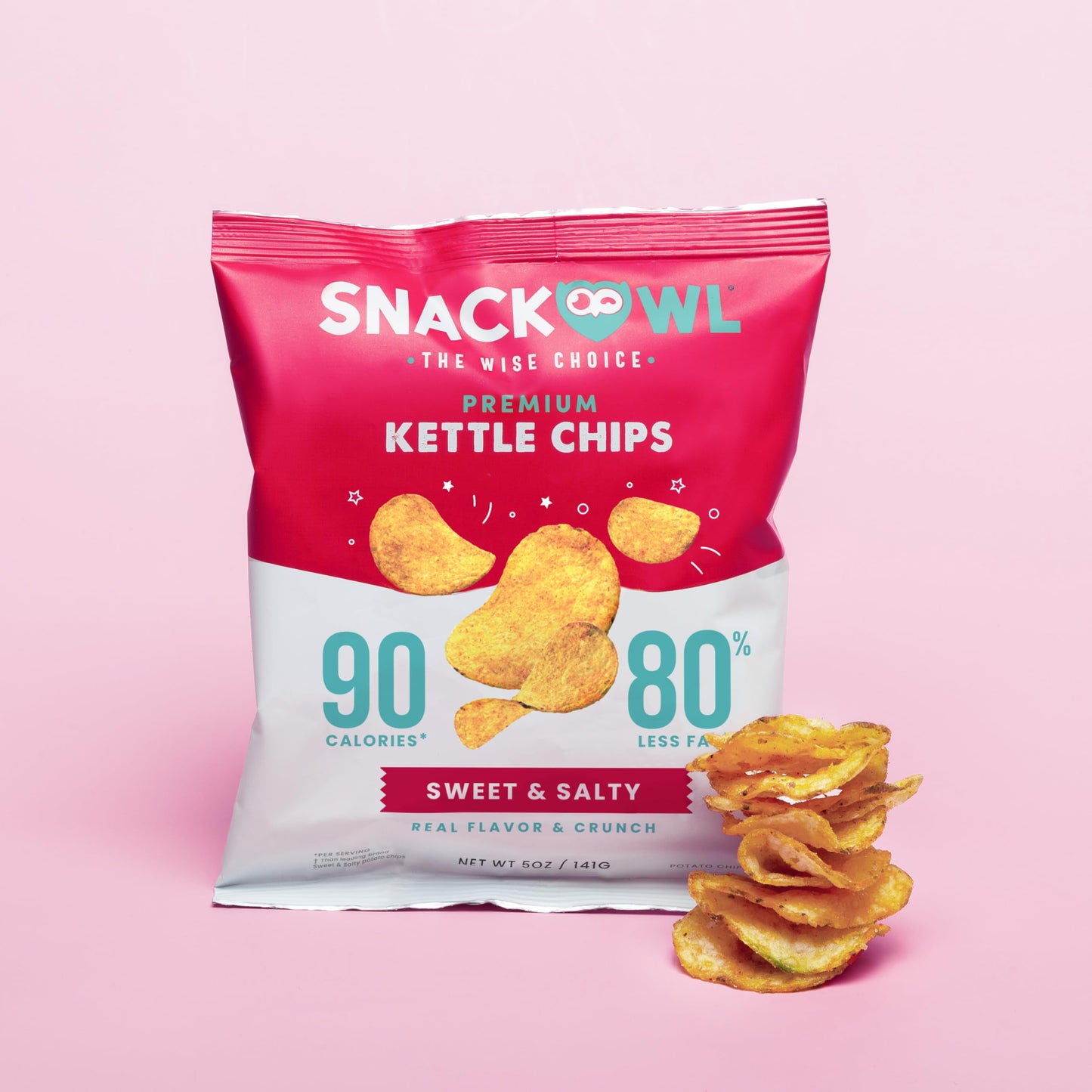 Snack Owl Low Calorie Chips - 4, 5Oz Bags Of Vegan, Plant-Based, Gluten Free Chips - Low Fat, Low Salt Potato Chips (Sweet & Sal