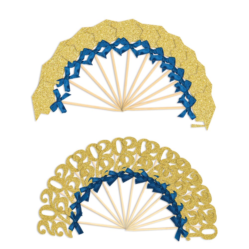 Graduation Cupcake Toppers, Food/Appetizer Picks For Graduation Party Cake Decorations 24Pcs(Blue)