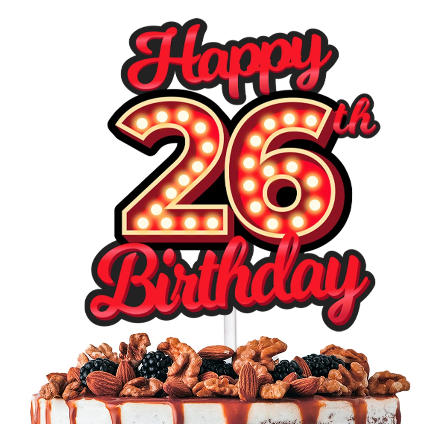 Happy 26th Birthday Cake Topper Fluorescent Flashing Night Out Hen Movie Nightclub Theme Decor Supplies Woman Man Happy Birthday