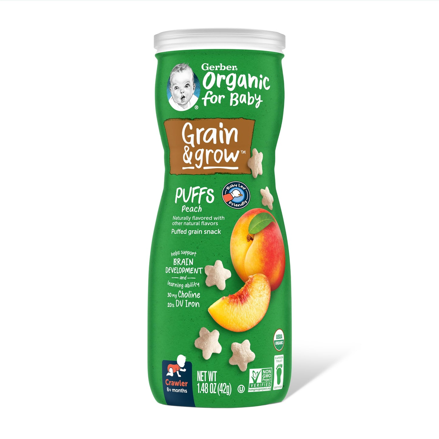 Gerber Baby Snacks, Organic Puffs, Peach, Baby Food, 1.48 Ounce (Pack Of 6)