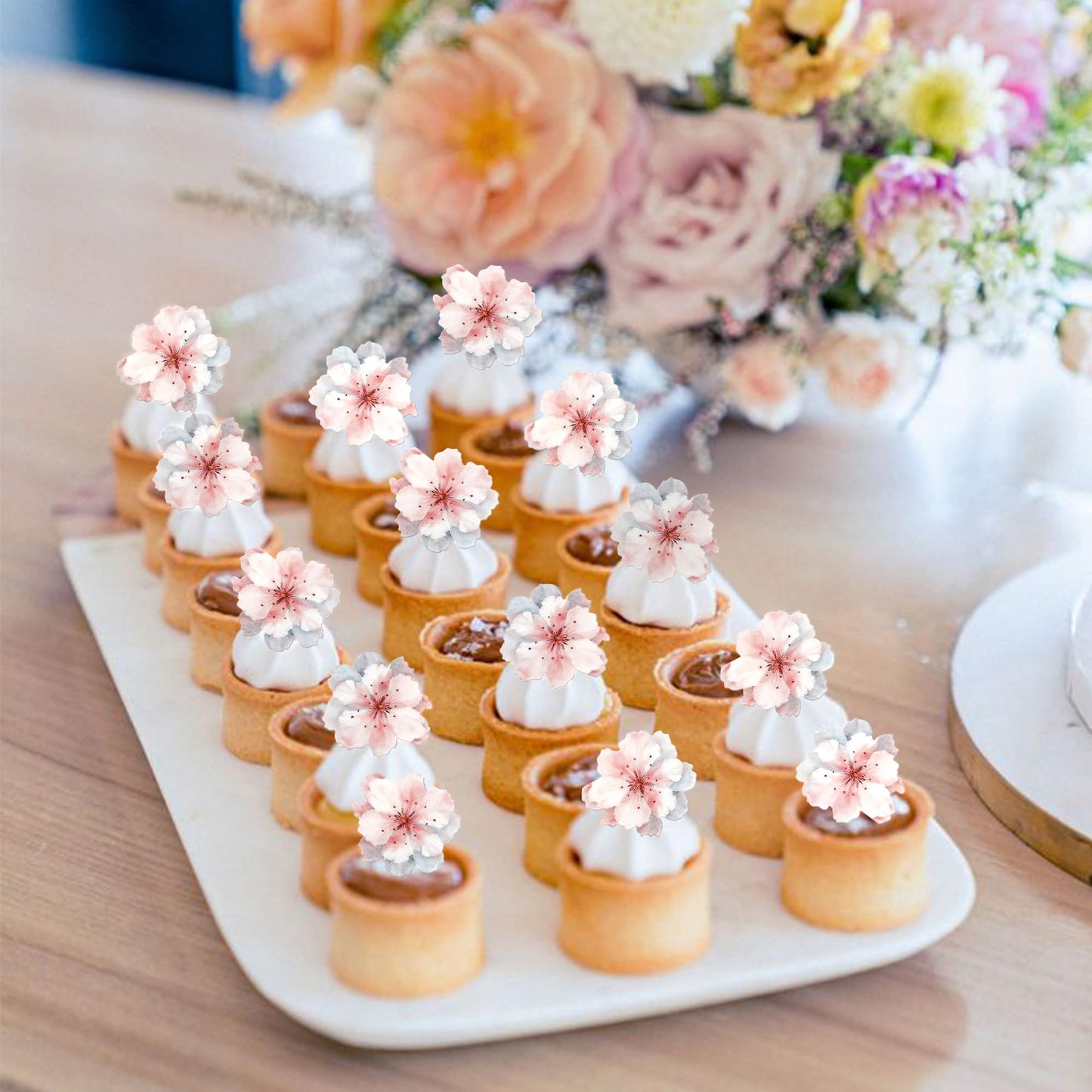 40 Pcs Edible Cherry Blossoms Cake Decorations Edible Cherry Blossoms Cupcake Toppers Wafer Paper Flowers Cake Toppers For Baby