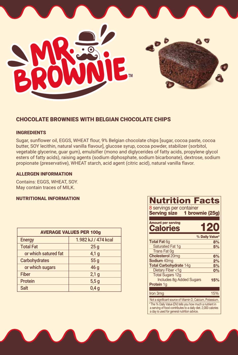 Mr. Brownie Chocolate Brownies | 8 Individually Wrapped Bites | 2 Pack | Dark Brown